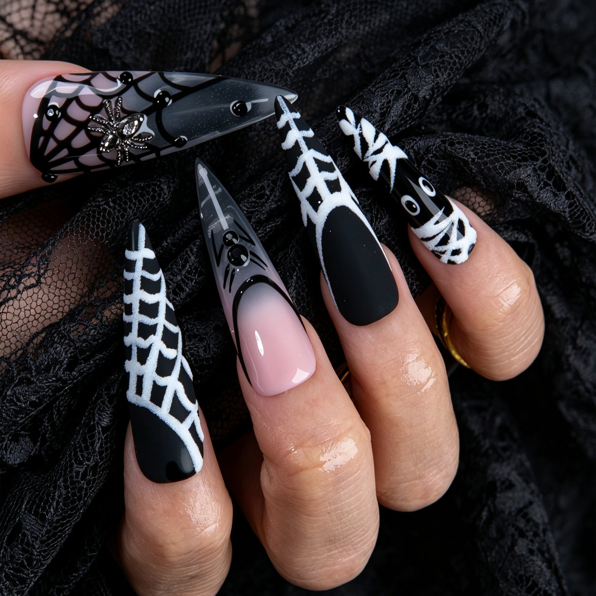 Spider Veil Handmade Nails H1011