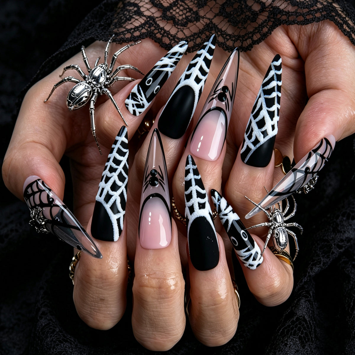 Spider Veil Handmade Nails H1011