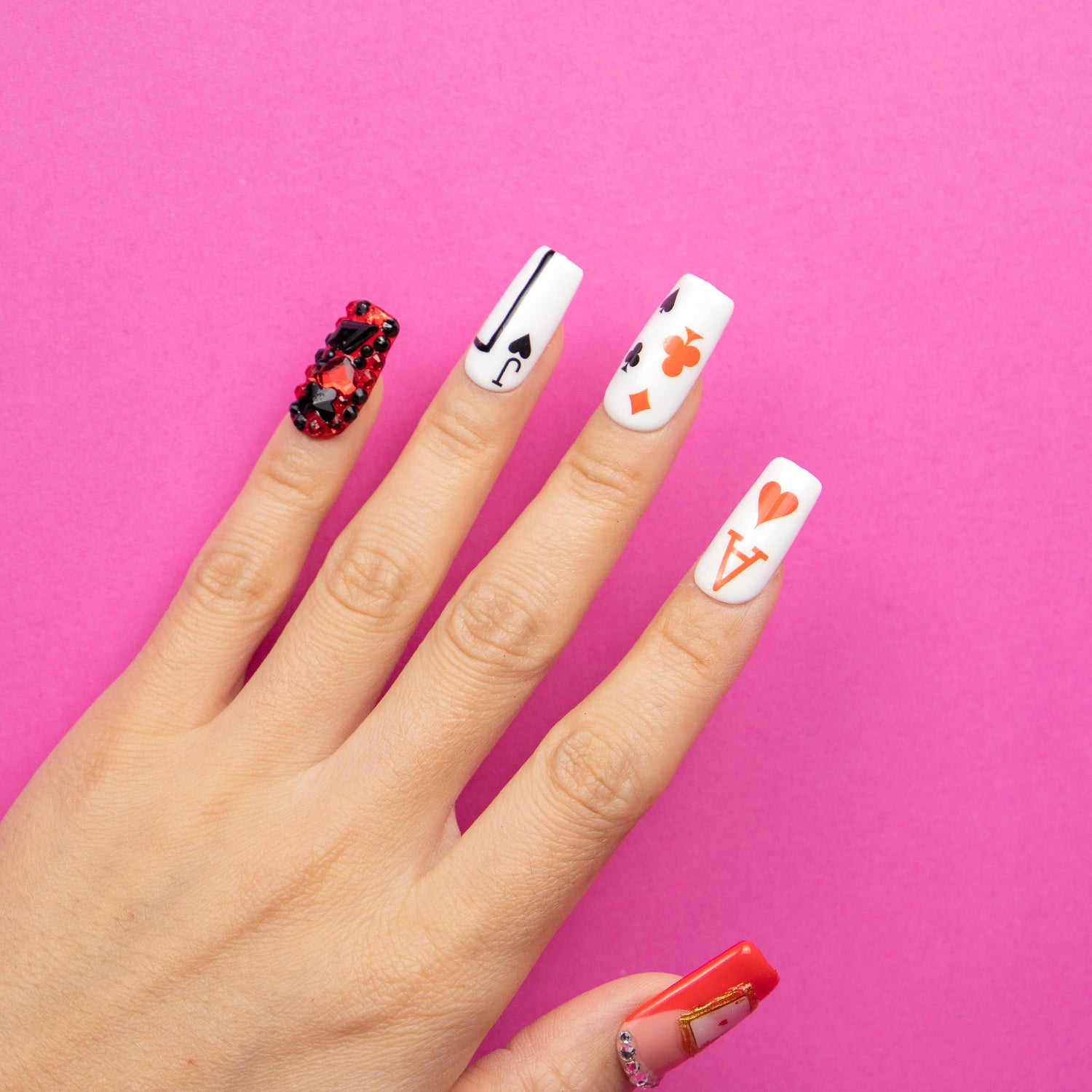 Poker Queen Handmade Square Nails H102