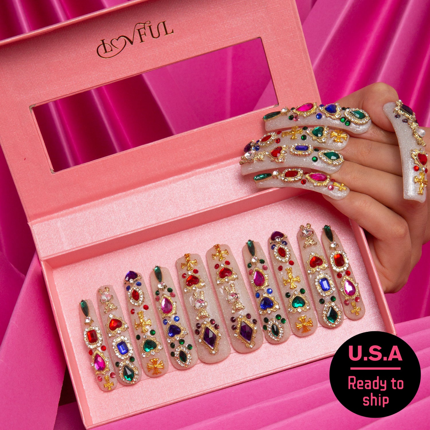 Treasure Trove Rhinestone Handmade Curve Nails H103 RTS