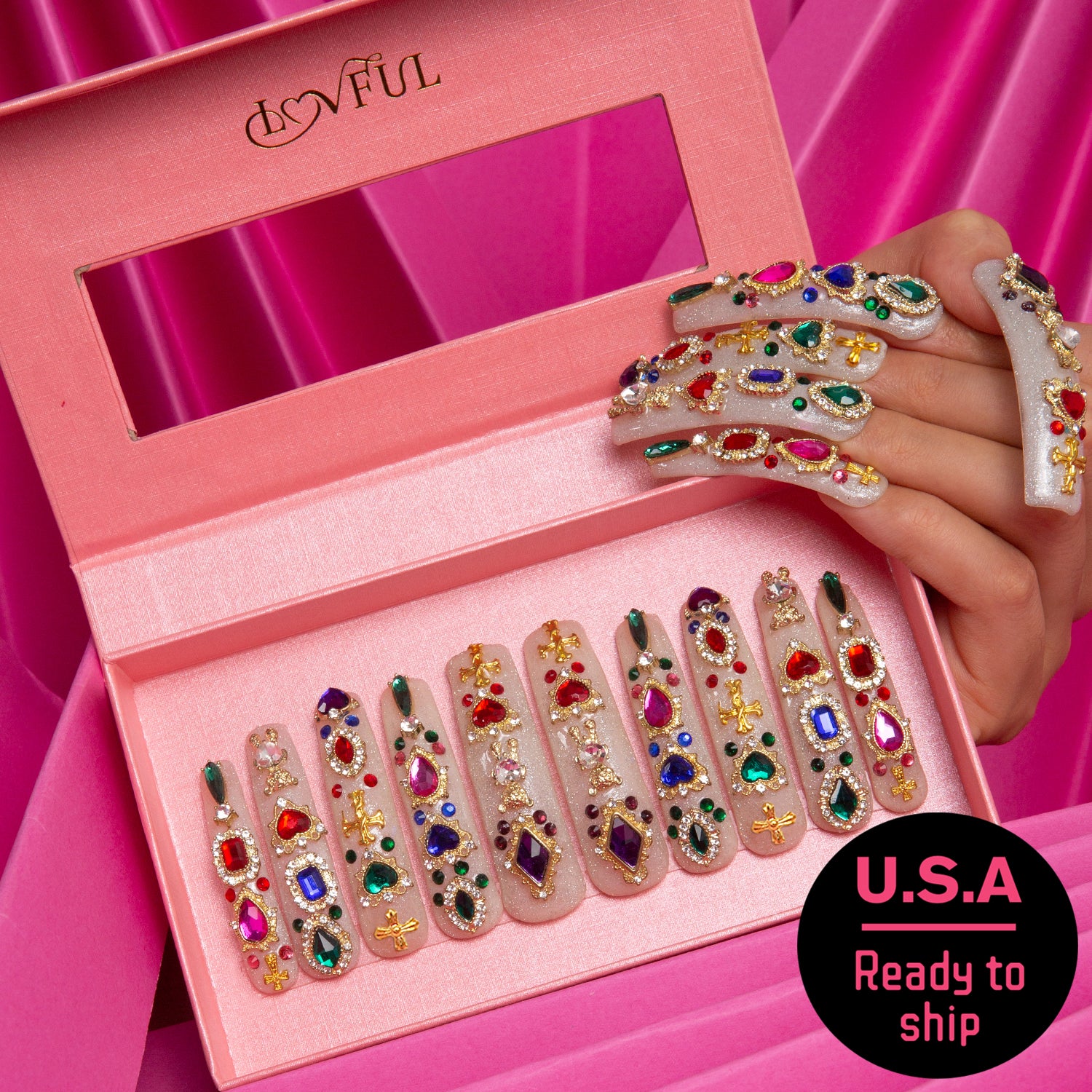 Treasure Trove Rhinestone Handmade Curve Nails H103 RTS