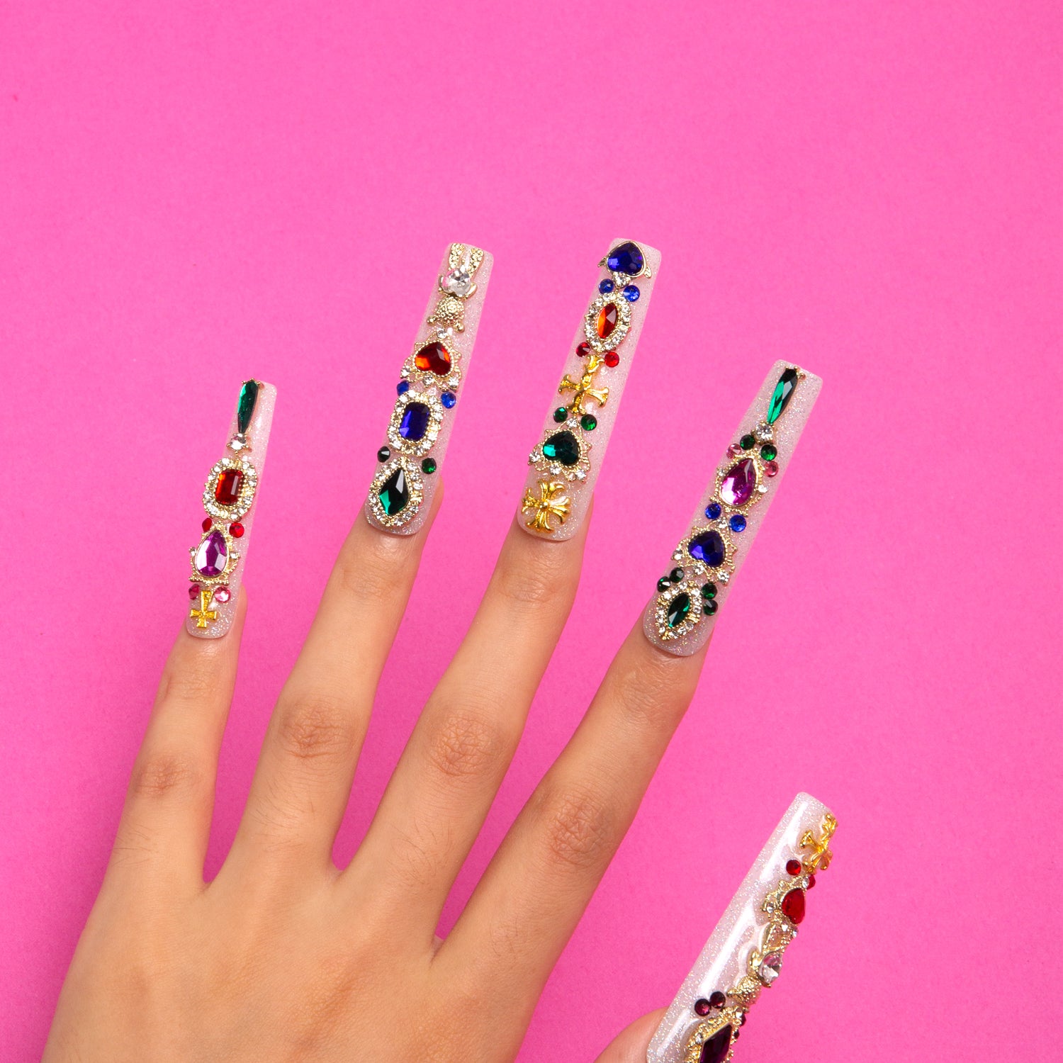 Treasure Trove Rhinestone Handmade Square Nails H103