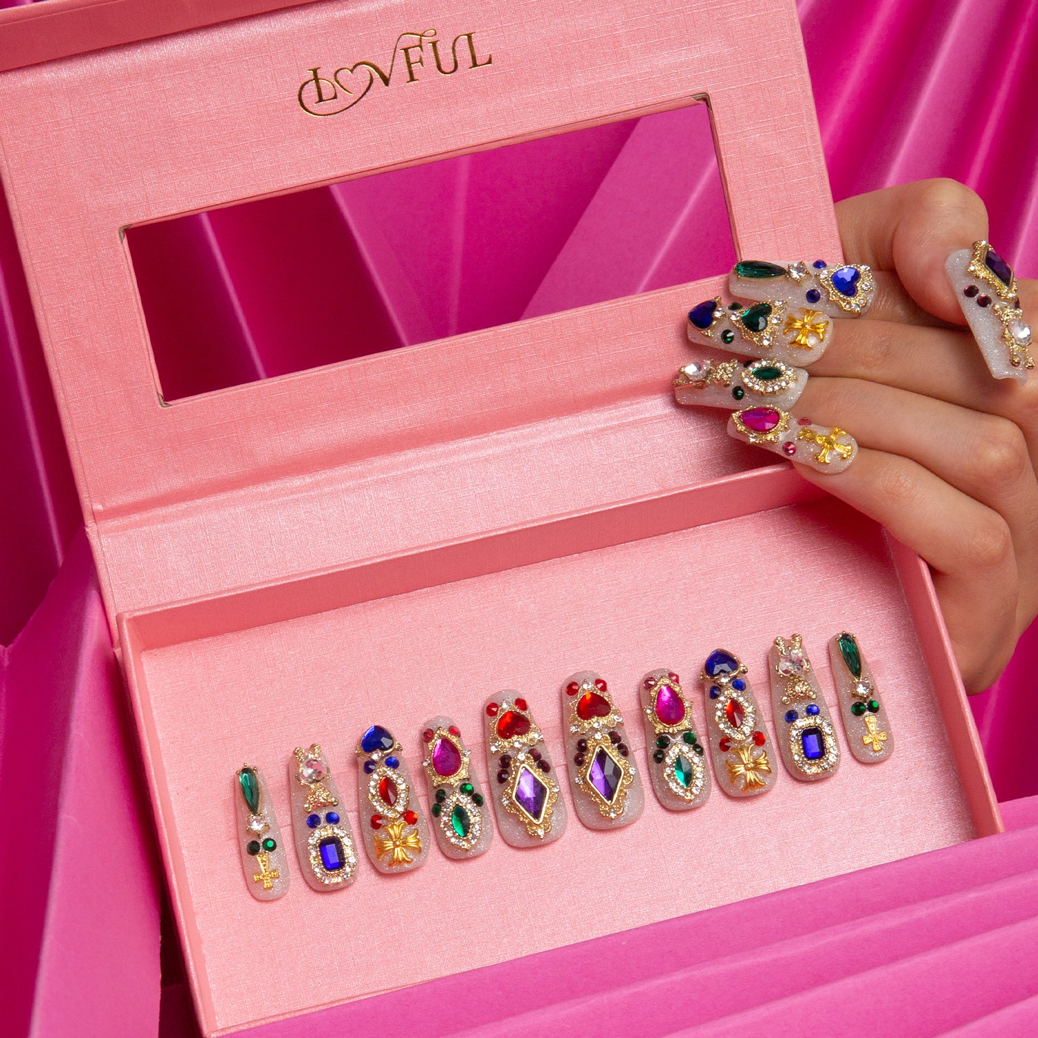 Treasure Trove Rhinestone Handmade Coffin Nails H103