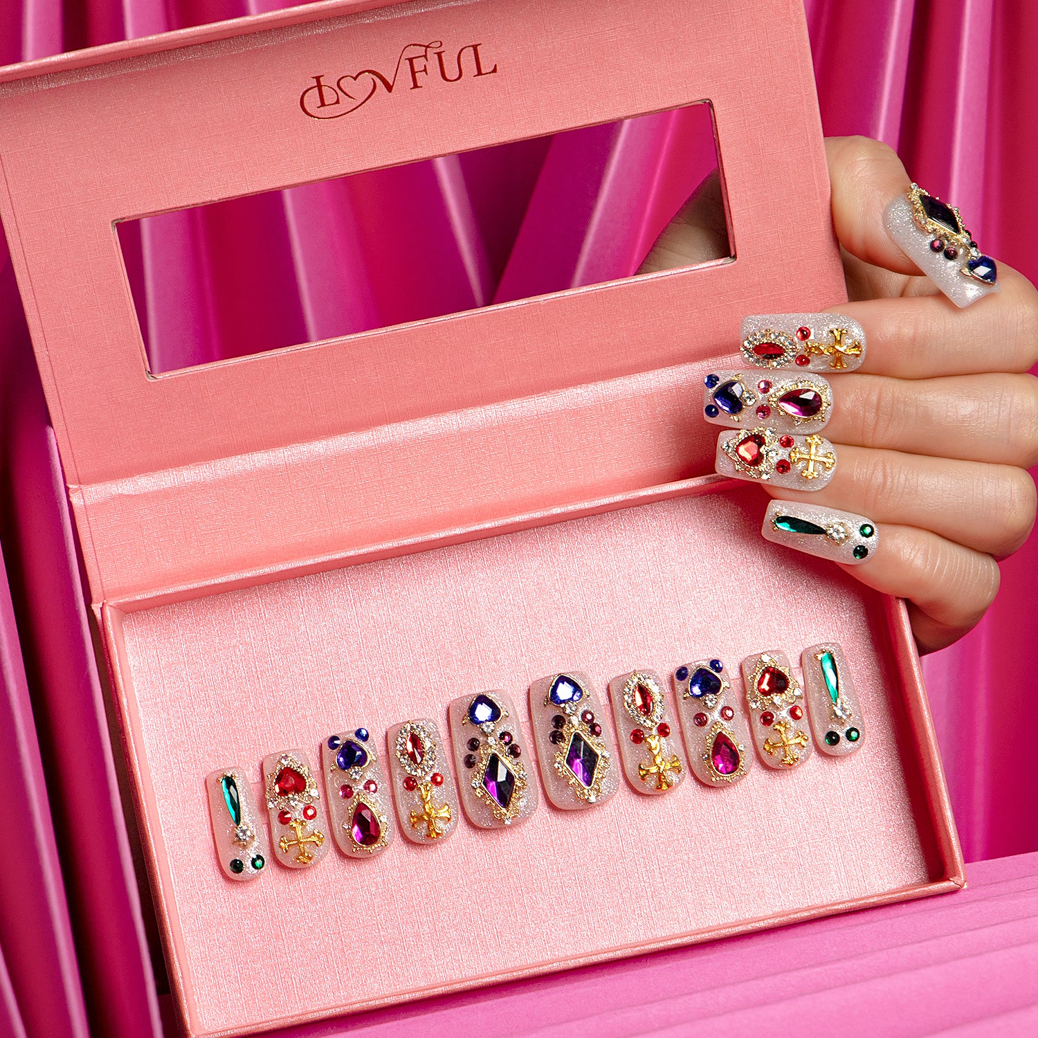 Treasure Trove Rhinestone Handmade Square Nails H103