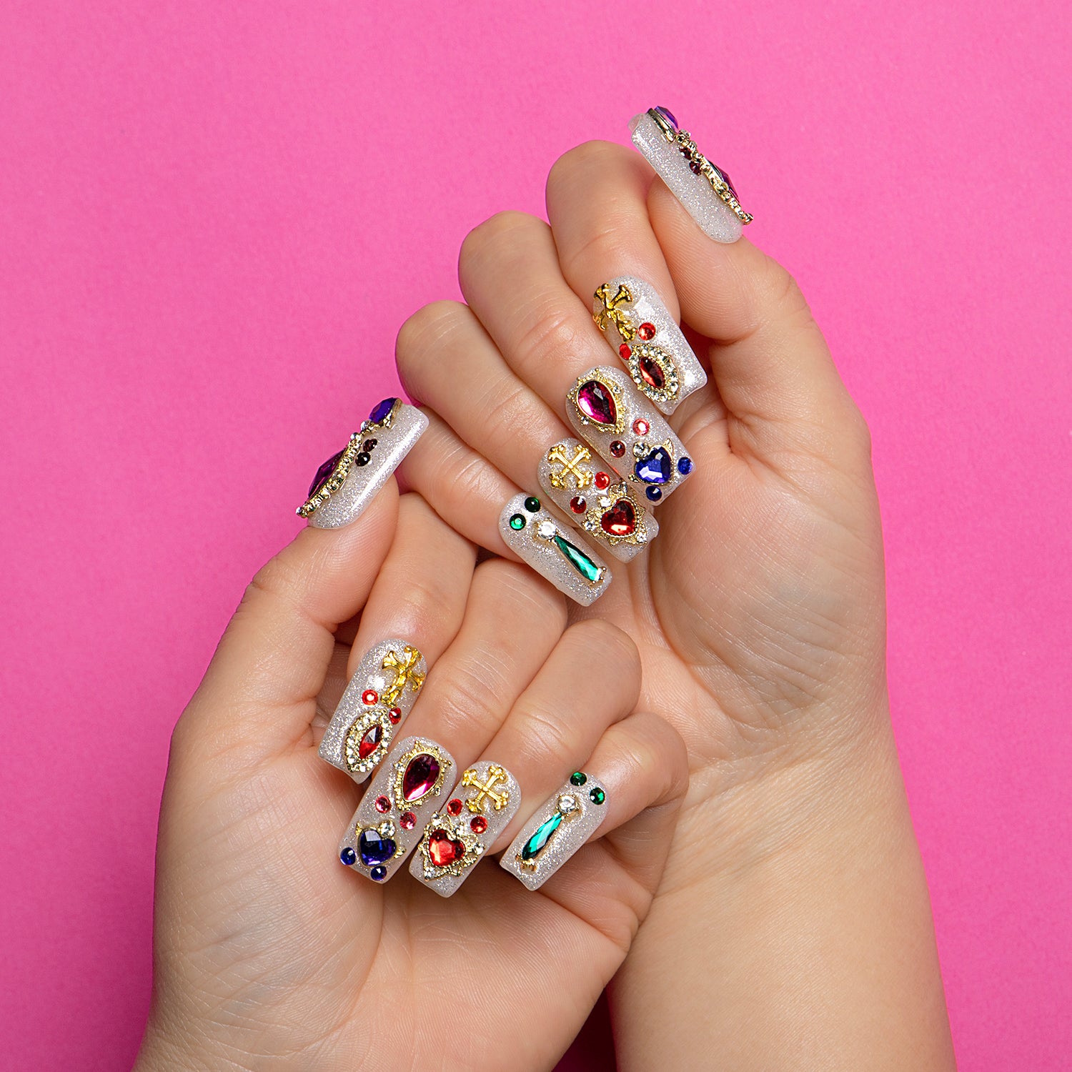 Treasure Trove Rhinestone Handmade Square Nails H103