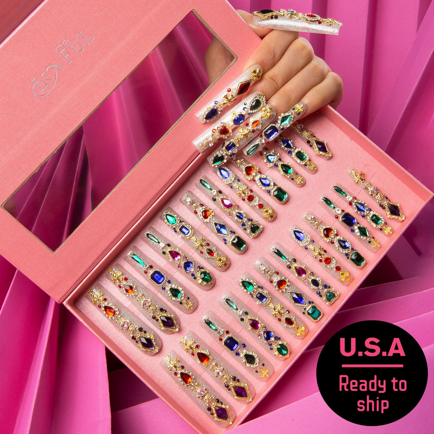 Treasure Trove Rhinestone Handmade Nails 24pcs H103 RTS