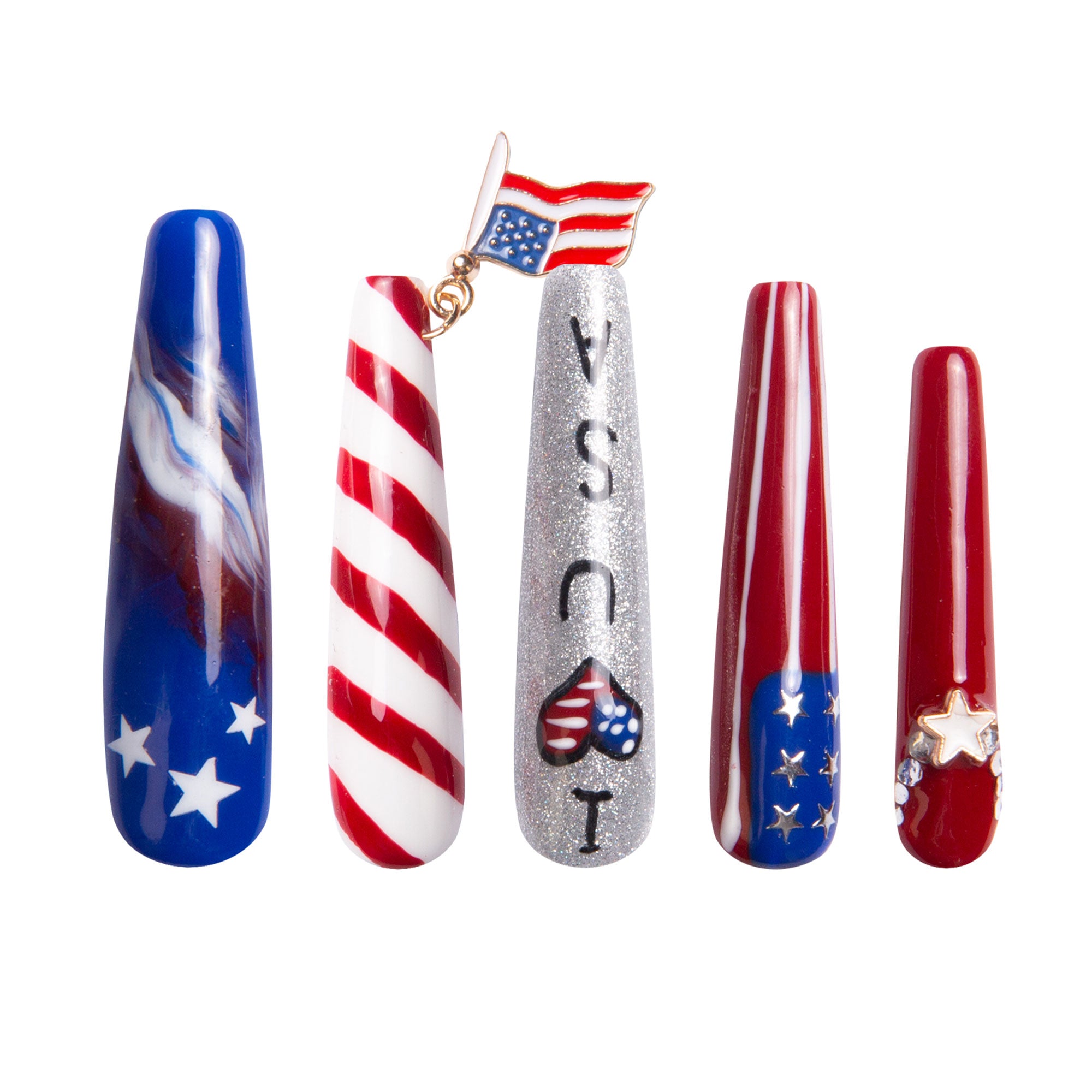 American Dream press-on nails, USA flag design, patriotic nails