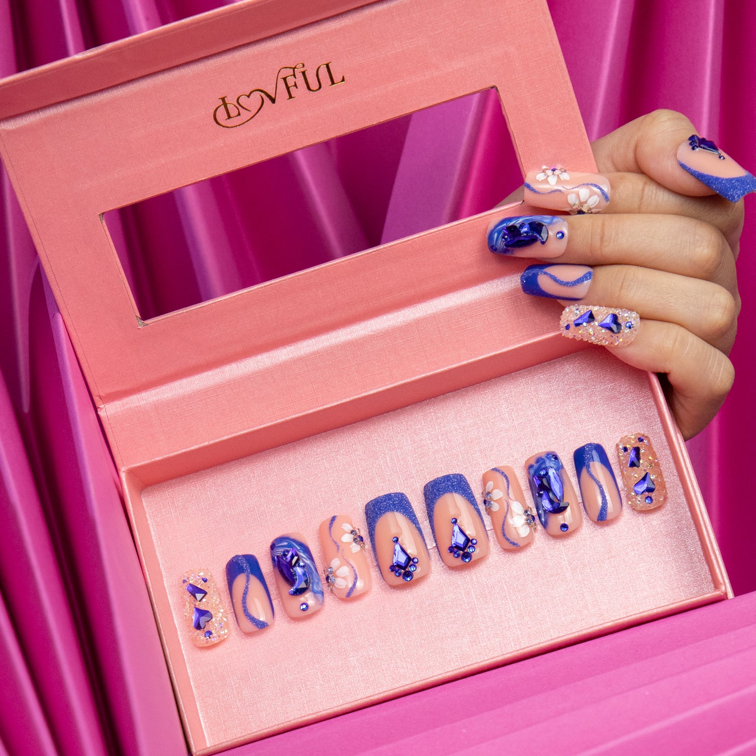 Blue Suede Handmade Square Nails H106