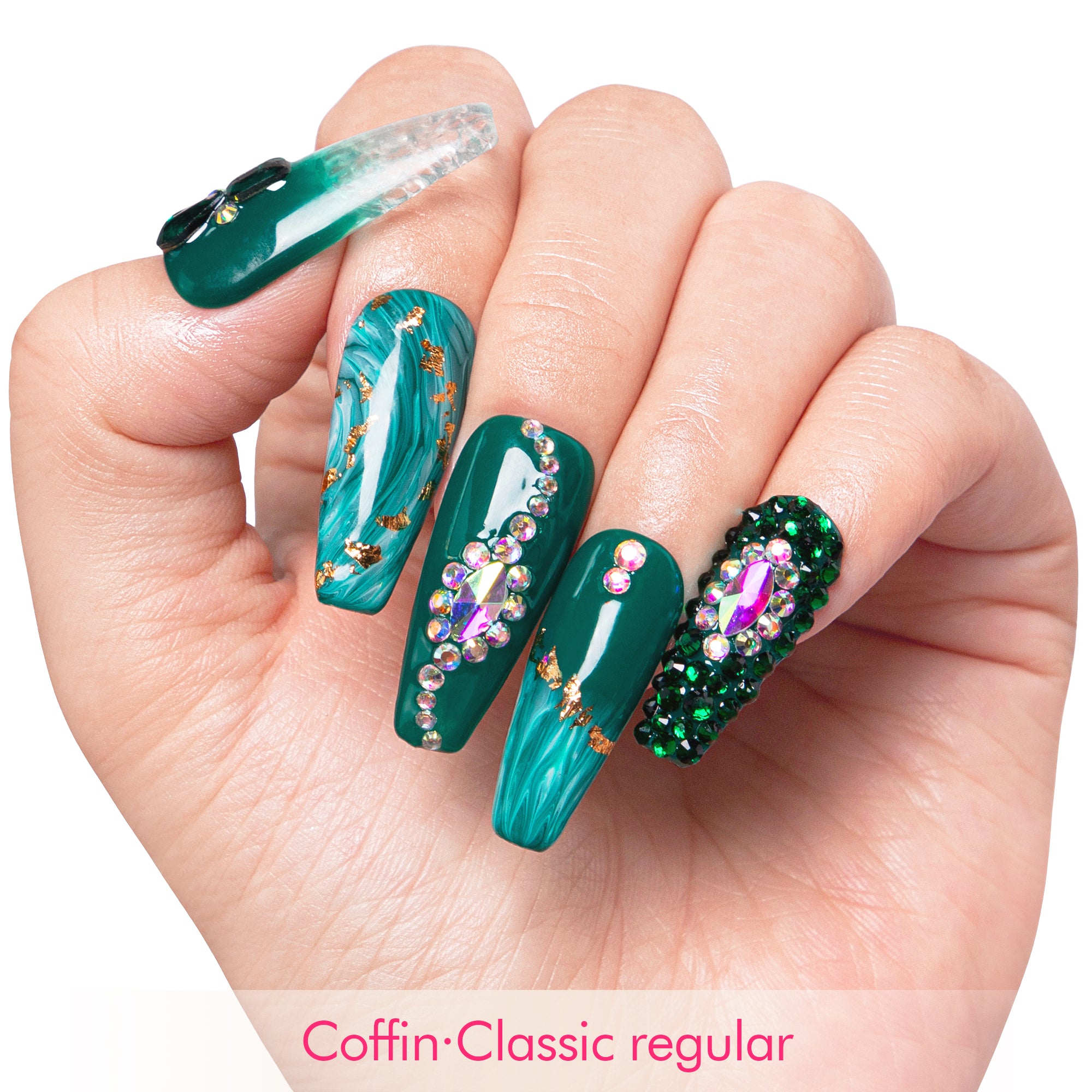 Emerald Envy Blue Handmade Nails H109