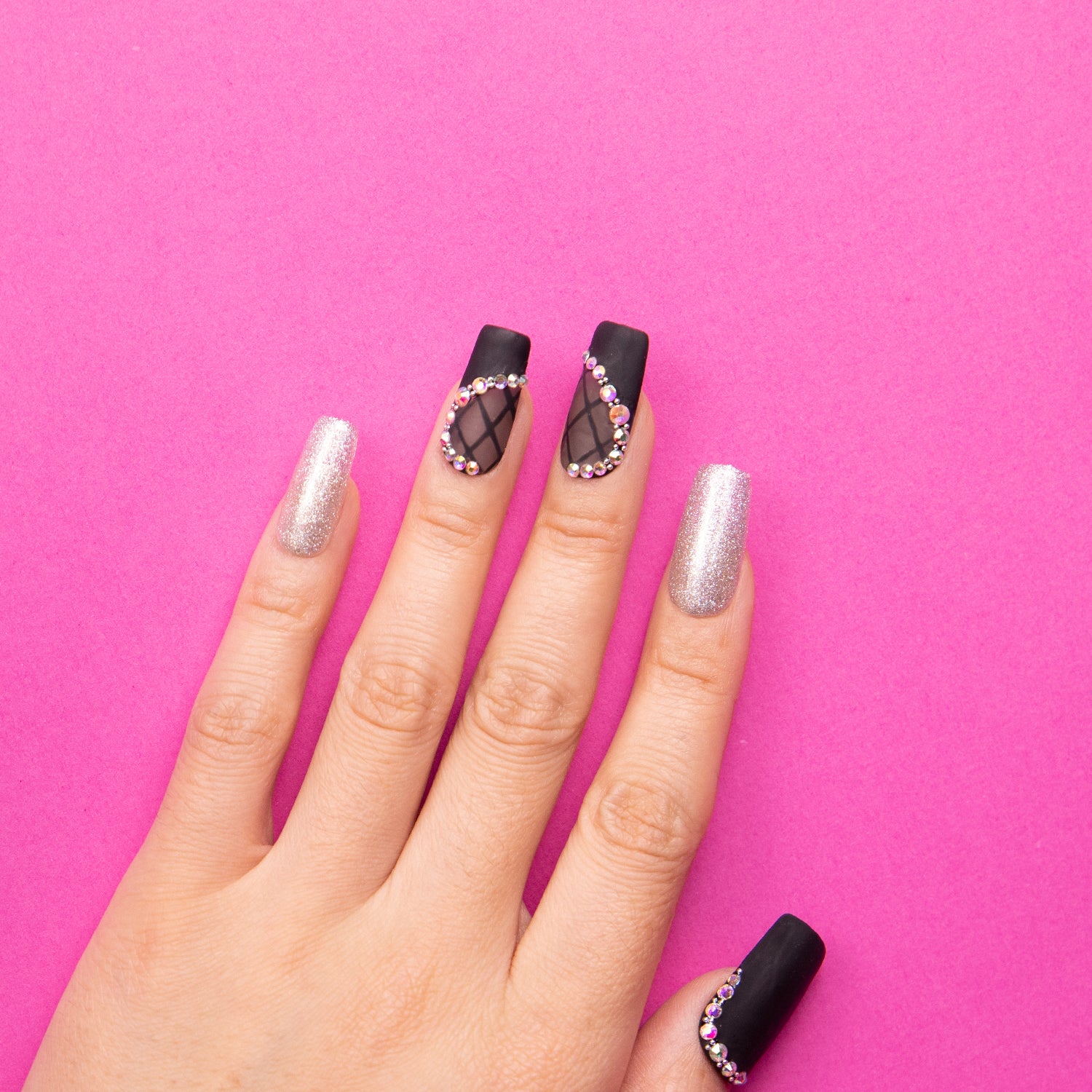 Black Lace Handmade Square Nails H114