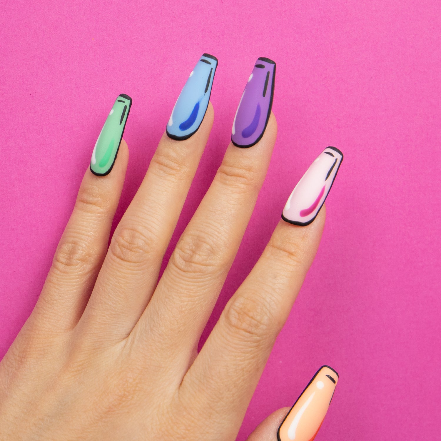 Colorful Pop Handmade Coffin Nails H116