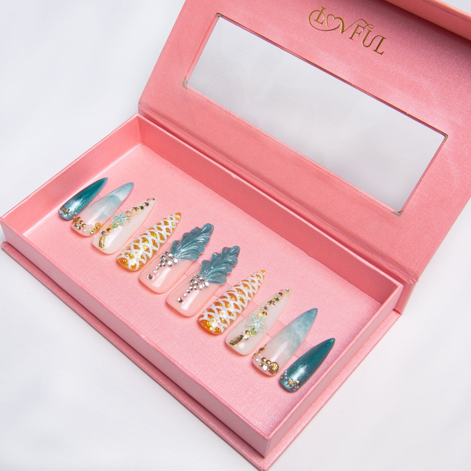 Surfing Girls Blue Handmade Nails H119