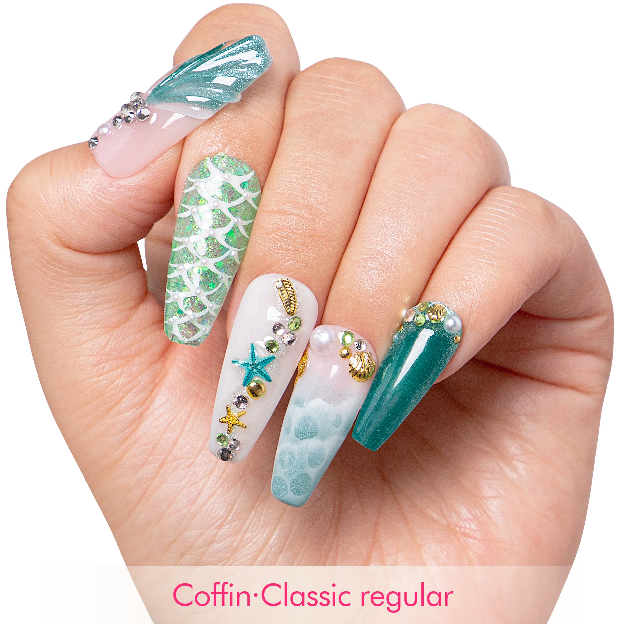 Surfing Girls Blue Handmade Nails H119