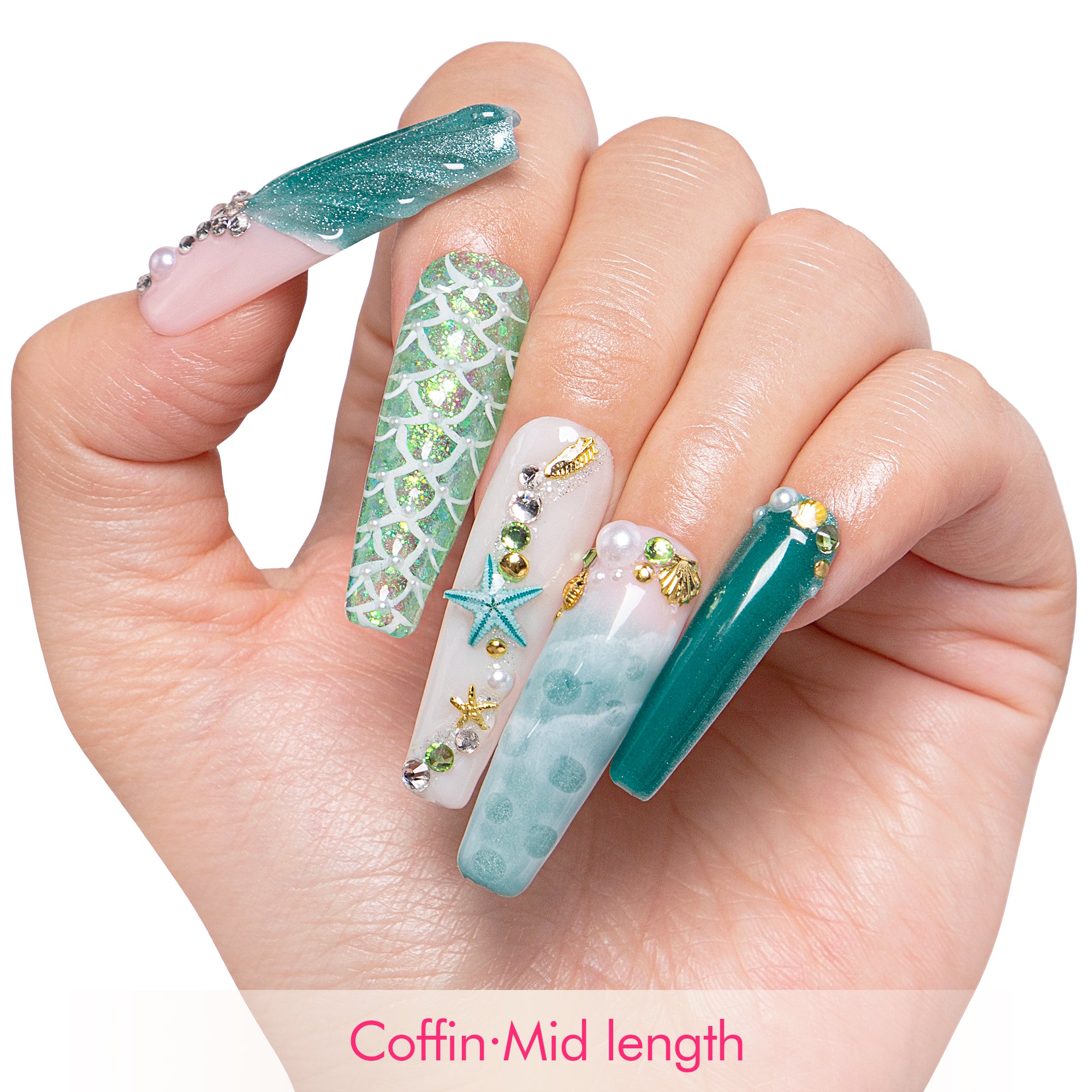 Surfing Girls Blue Handmade Nails H119