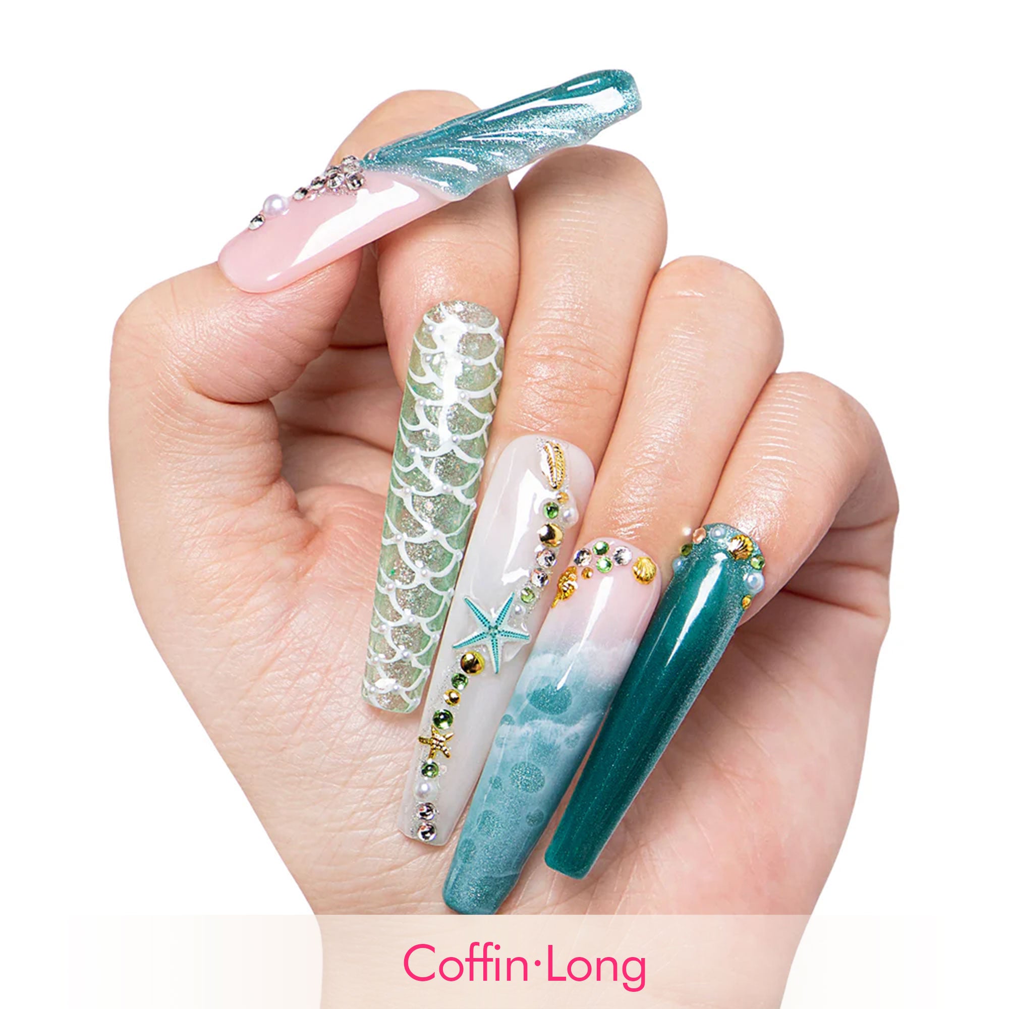 Surfing Girls Blue Handmade Nails H119