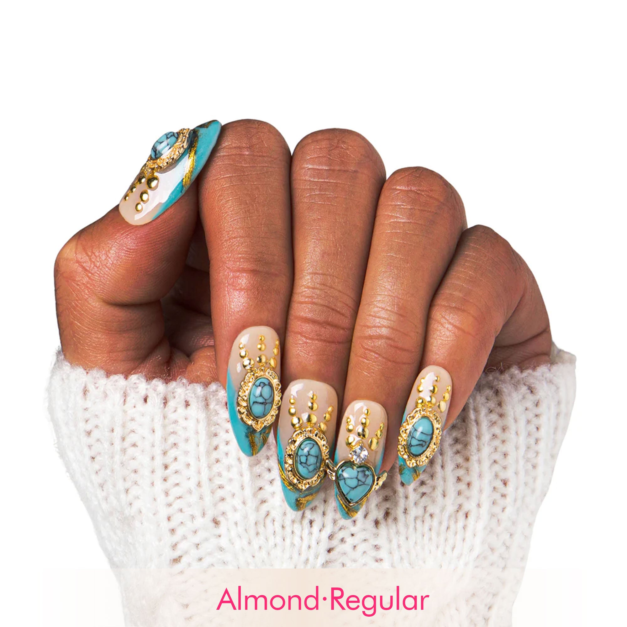 Turquoise Blue French Tip Handmade Nails H122