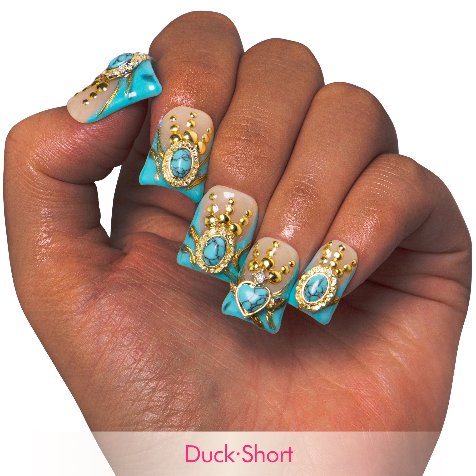 Turquoise Blue French Tip Handmade Nails H122