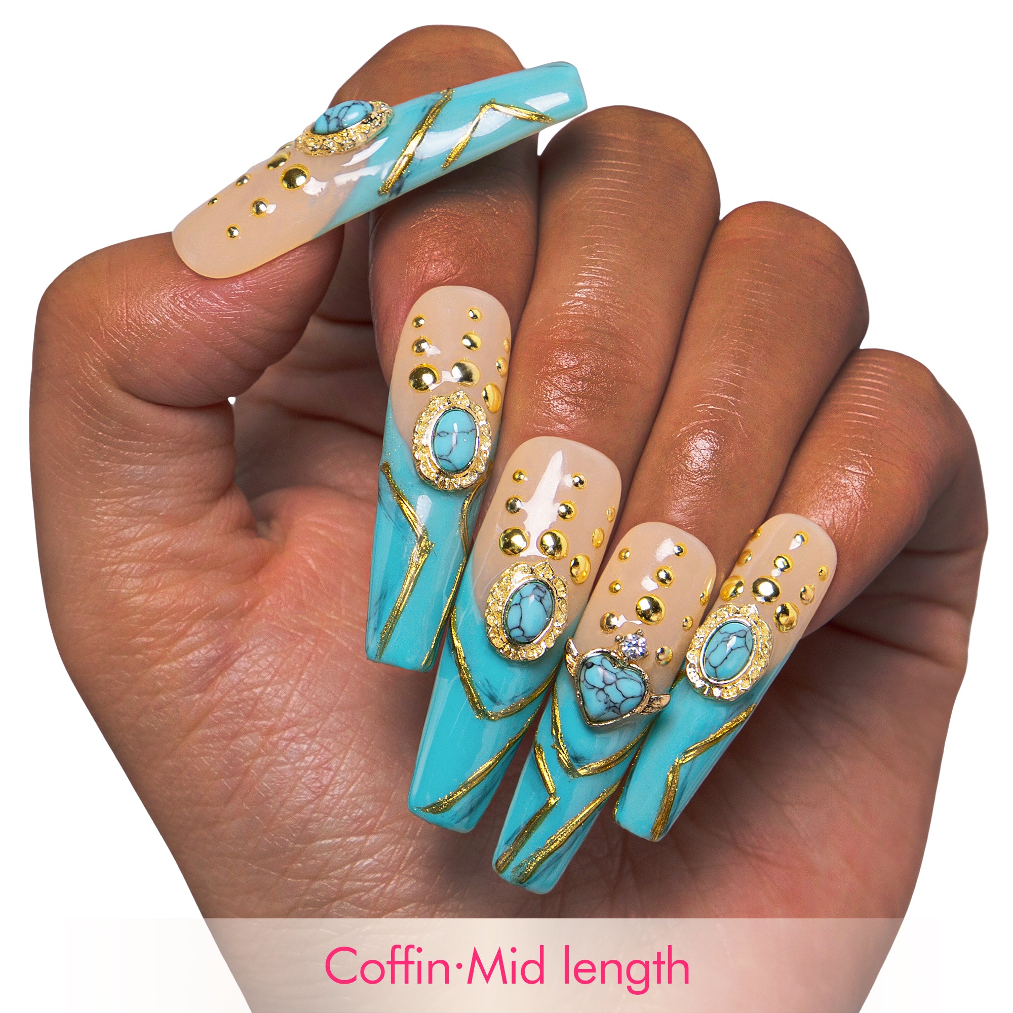 Turquoise Blue French Tip Handmade Nails H122