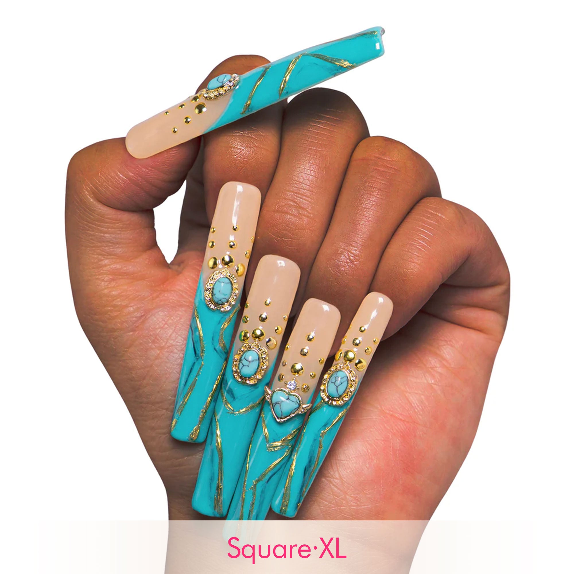 Turquoise Blue French Tip Handmade Nails H122