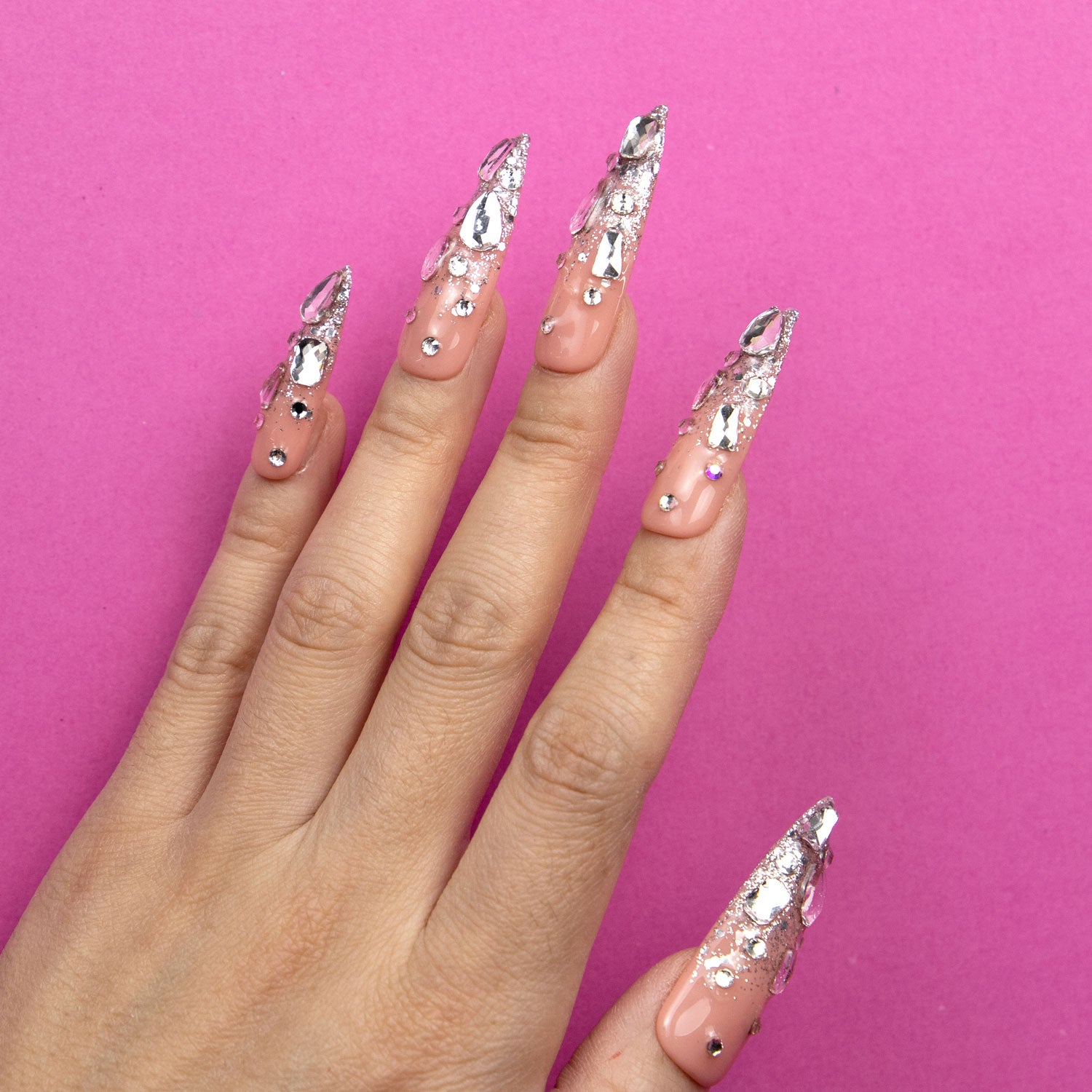 Silver Wind Handmade Stiletto Nails H126