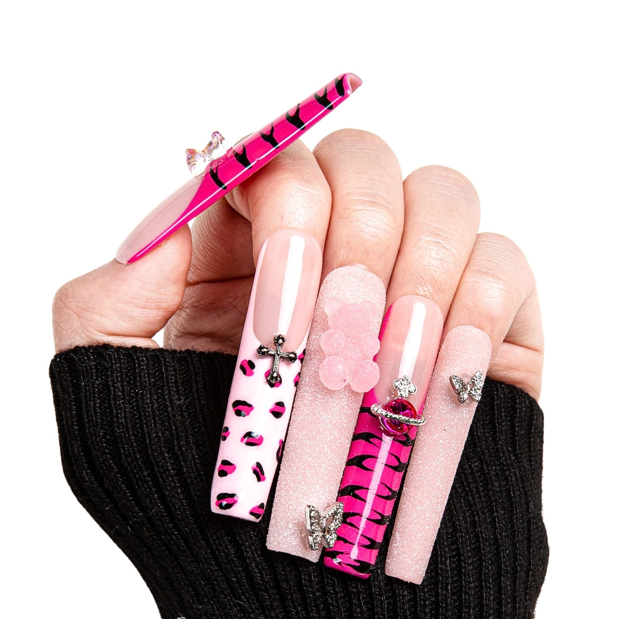 Safari Love Pink Handmade Nails H128