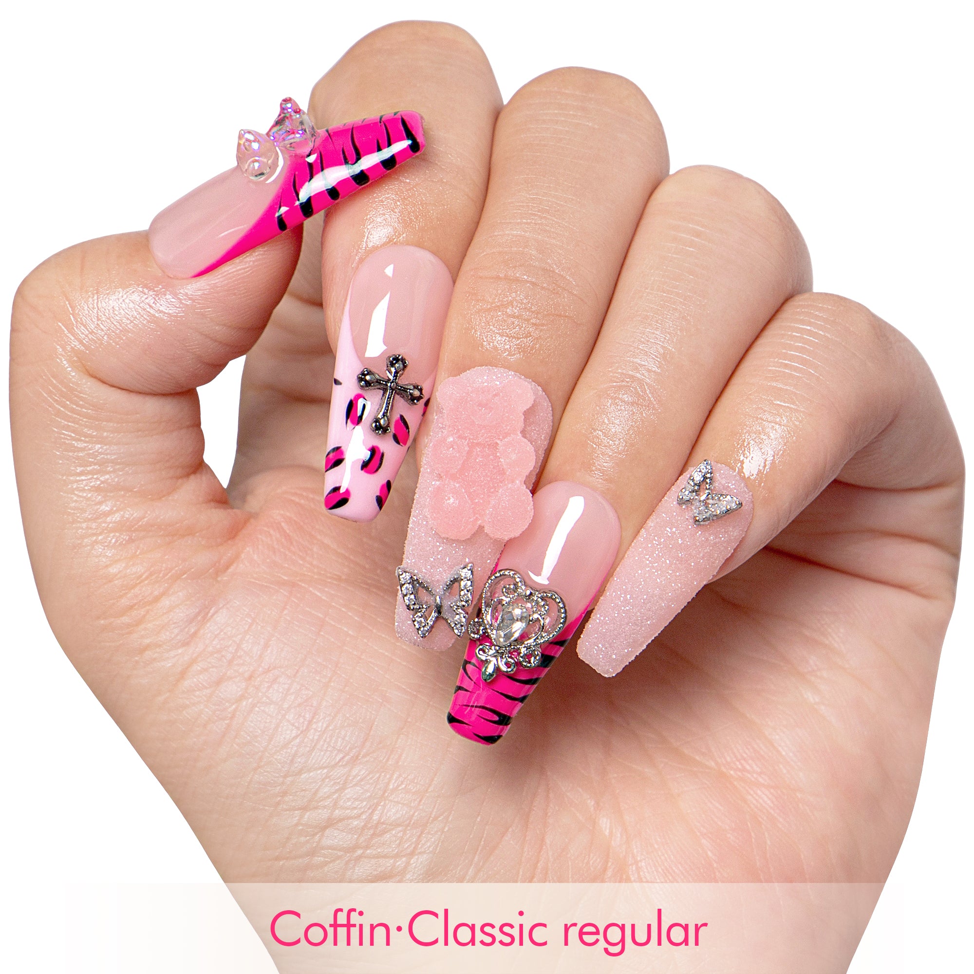 Safari Love Pink Handmade Nails H128