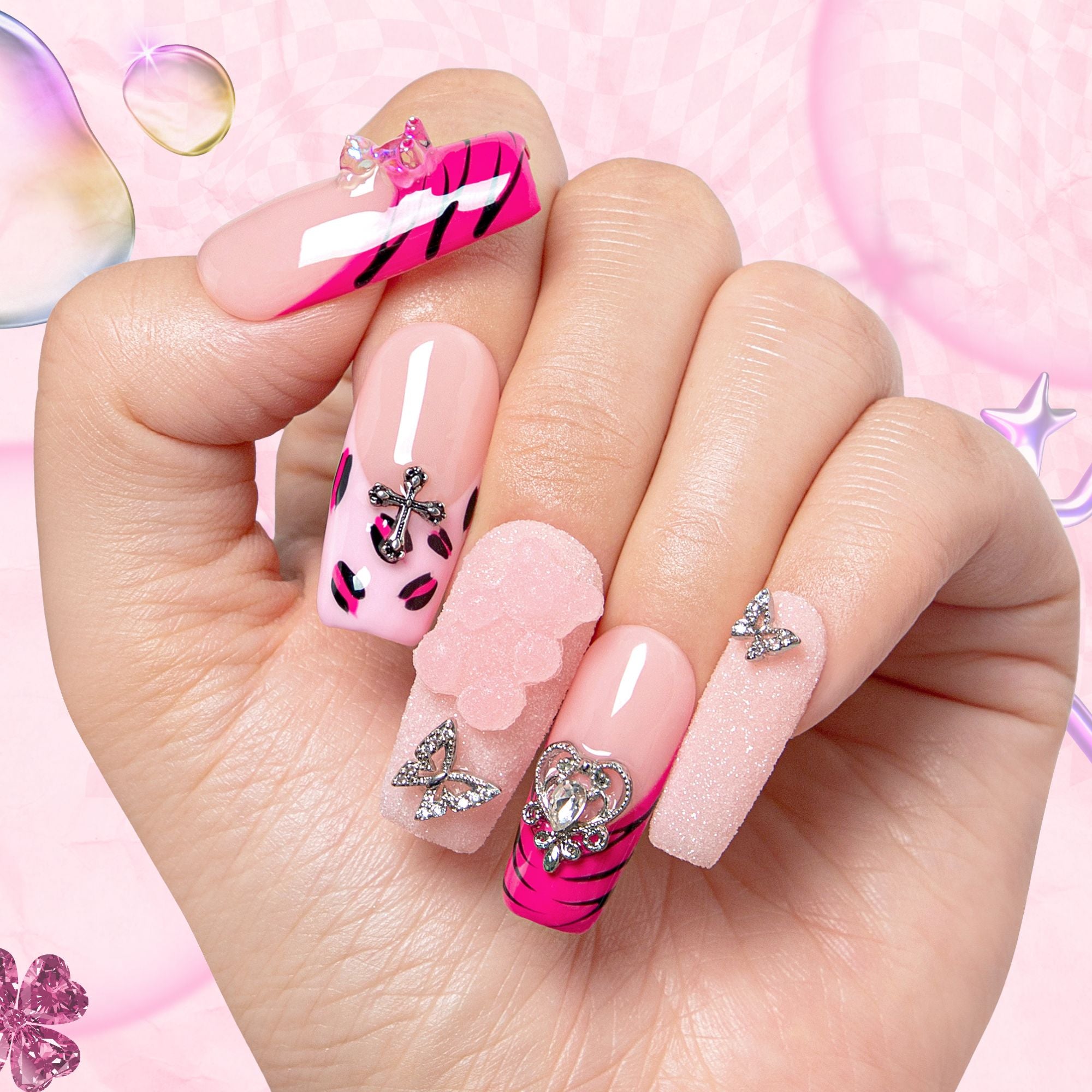 Safari Love Pink Handmade Nails H128