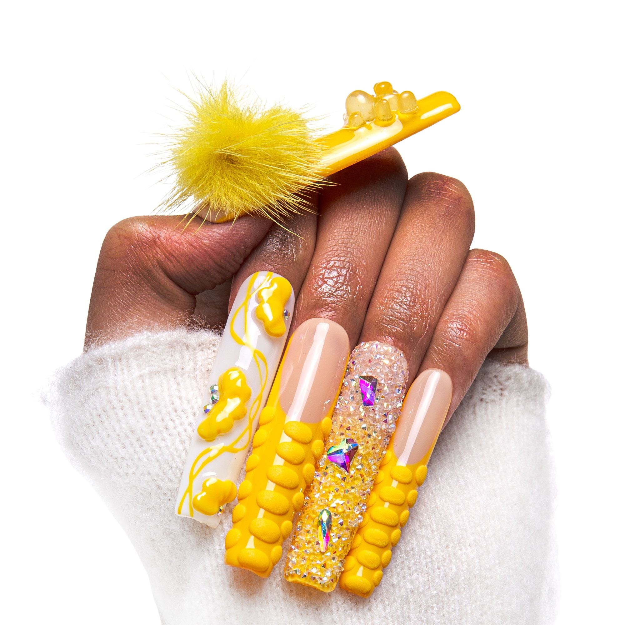 Yummy French Tip Handmade Nails H131 - Yellow Acrylic Nail Design