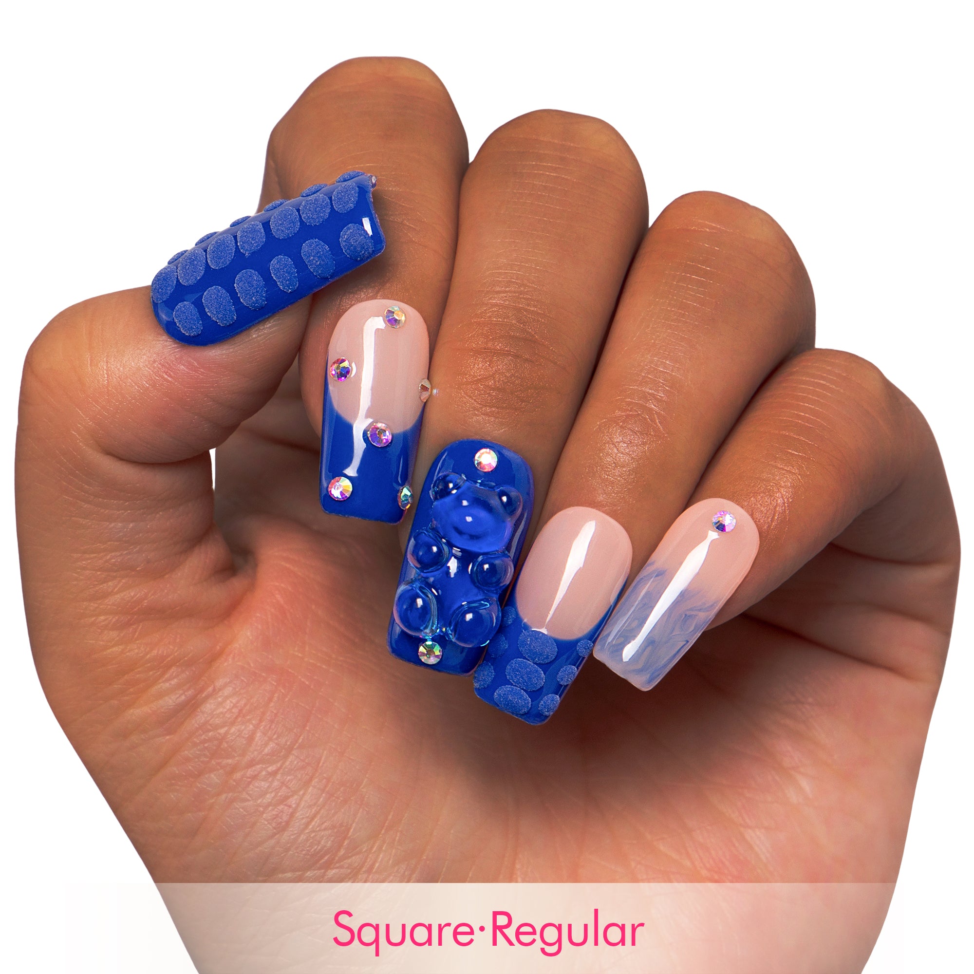 Little Blue Bear Blue French Tip Handmade Nails H132