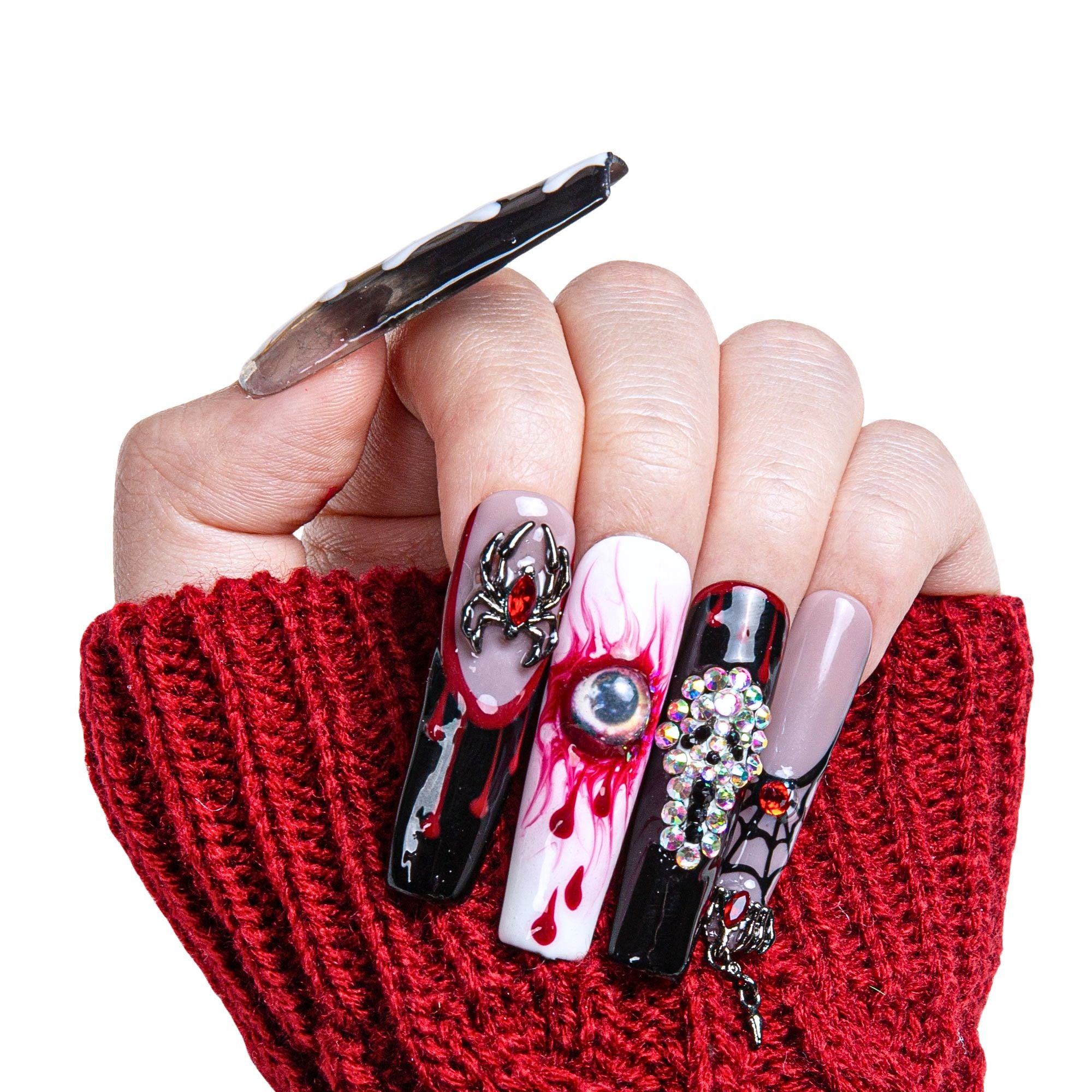 Final Destination press-on nails, spooky halloween design