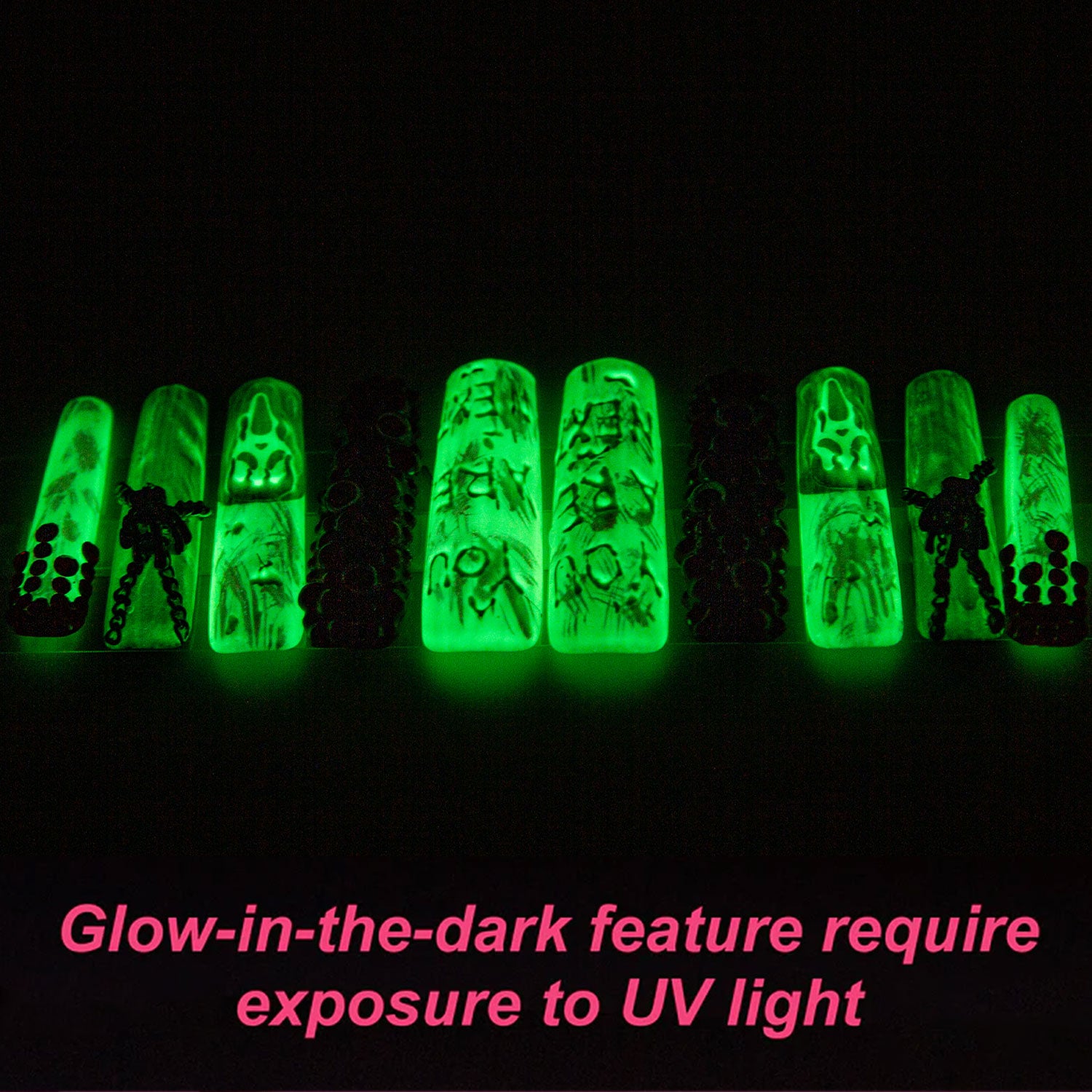 YOU ARE NEXT Handmade Nails GLOW IN THE DARK 24pcs H134