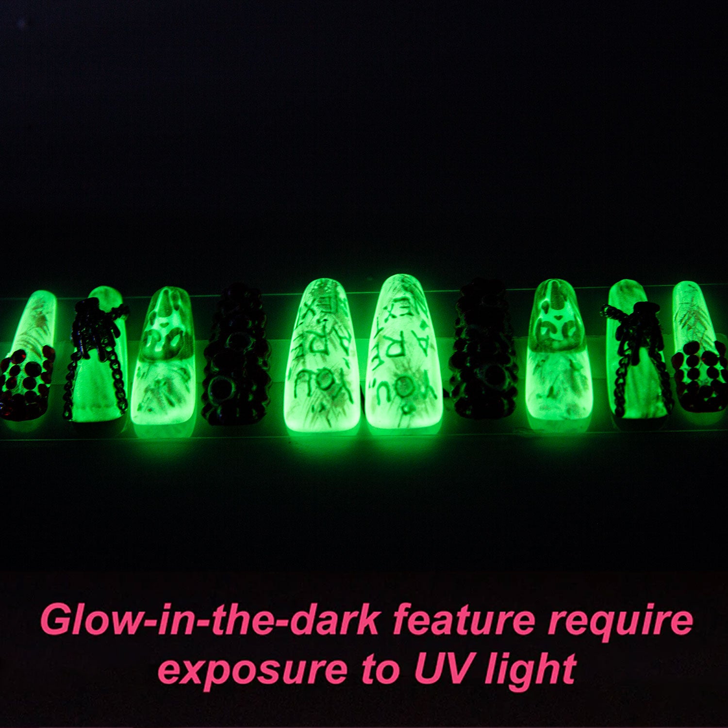 YOU ARE NEXT Handmade Coffin Nails GLOW IN THE DARK H134