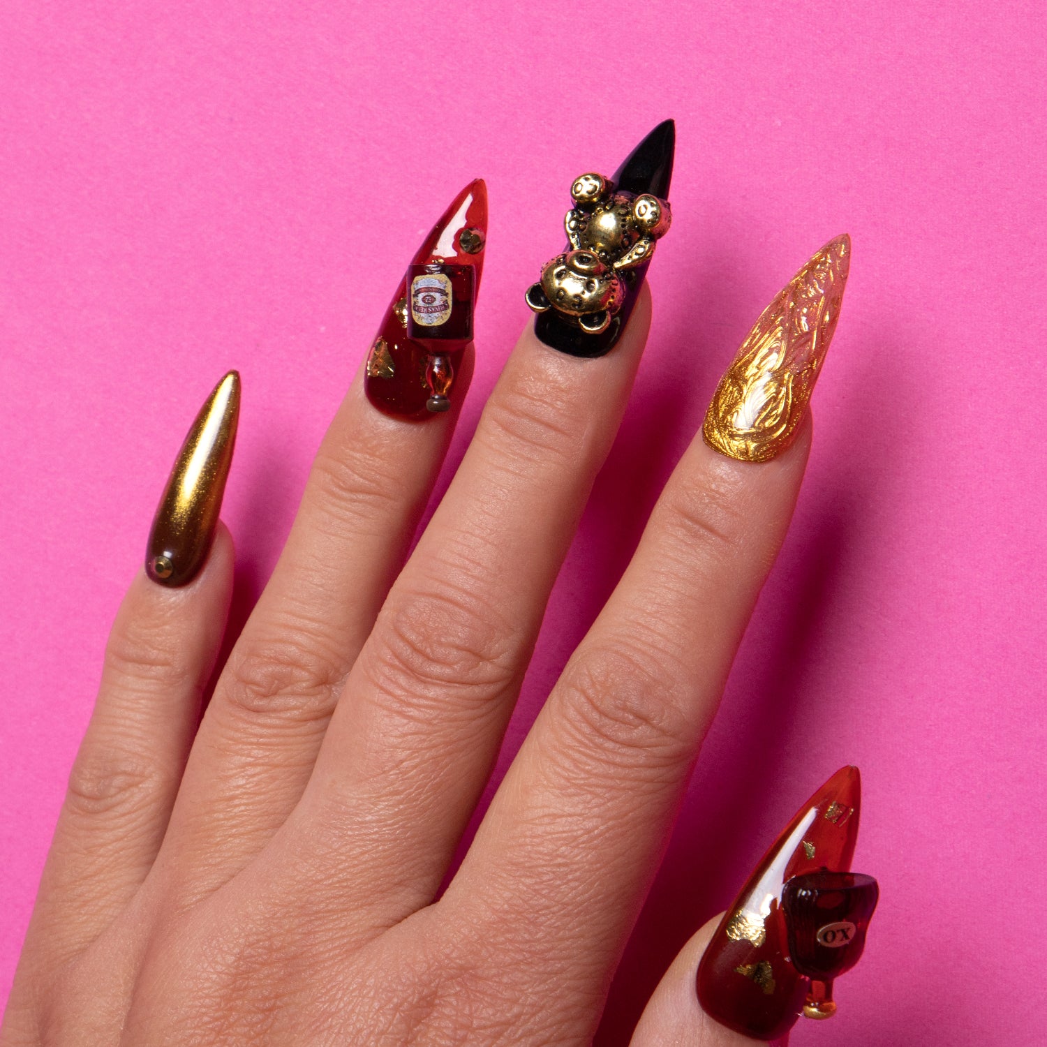 Casino Party Junk Handmade Stiletto Nails H135