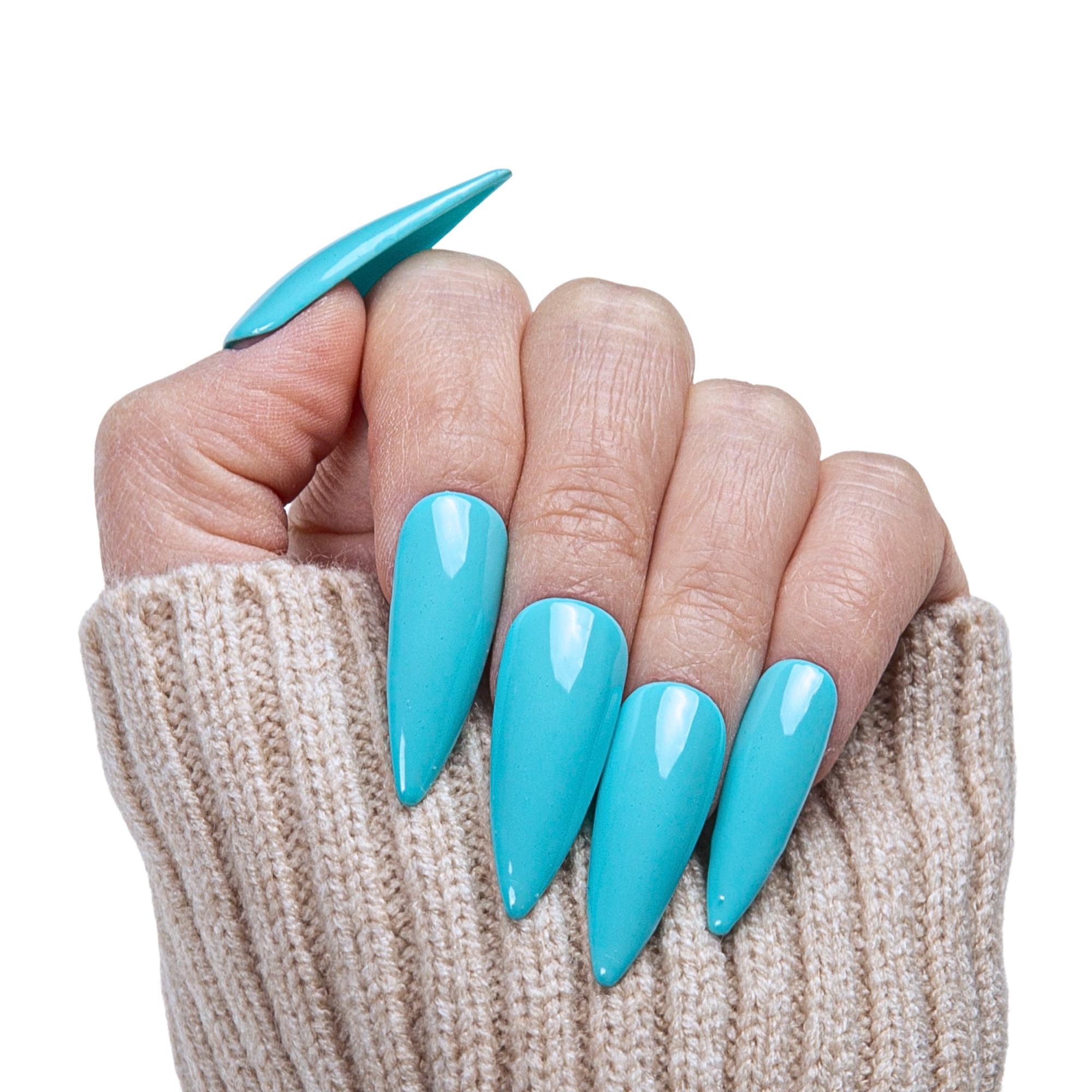 Shiny Blue Pure Color Handmade Nails H14