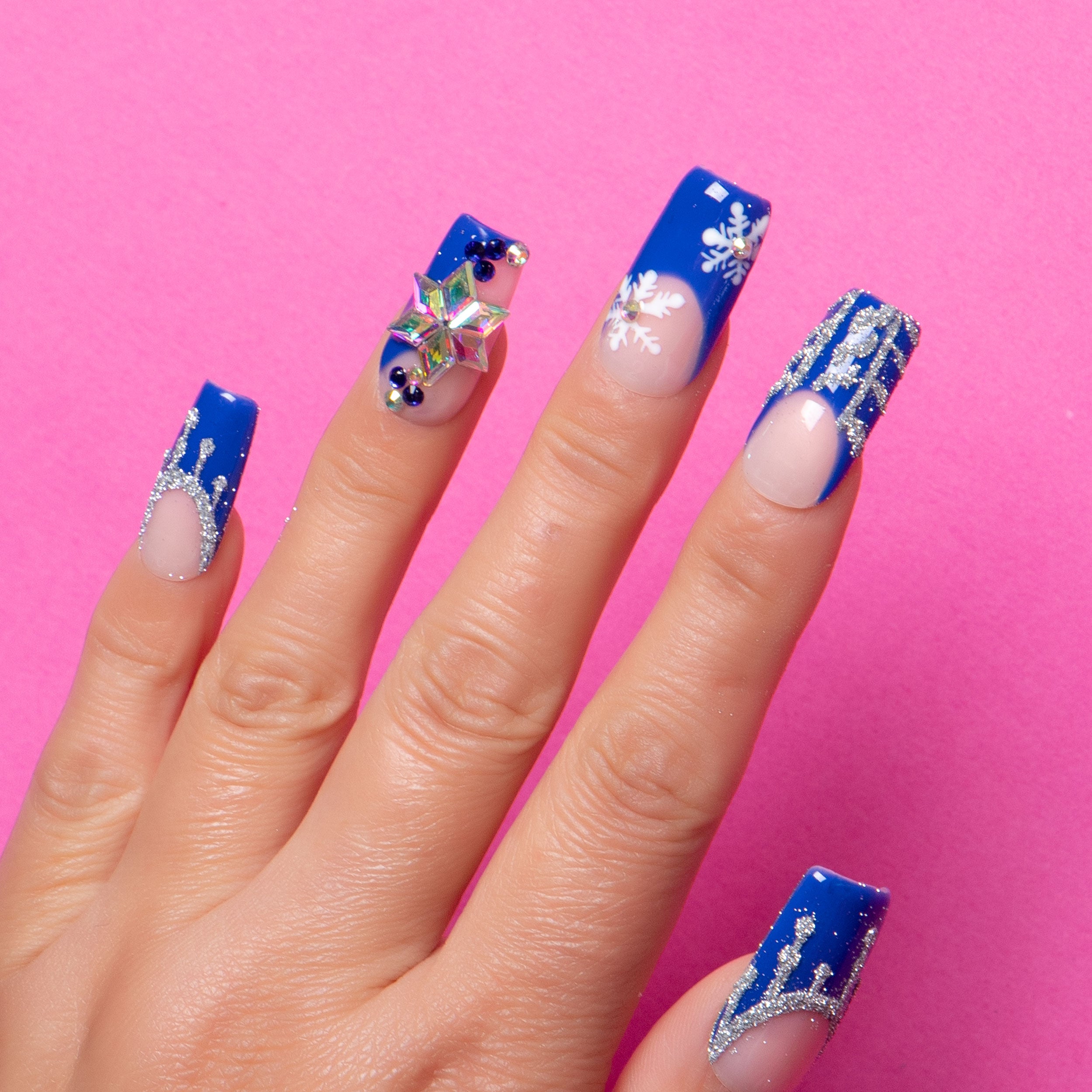 Snow Waltz Blue French Tip Handmade Nails H140