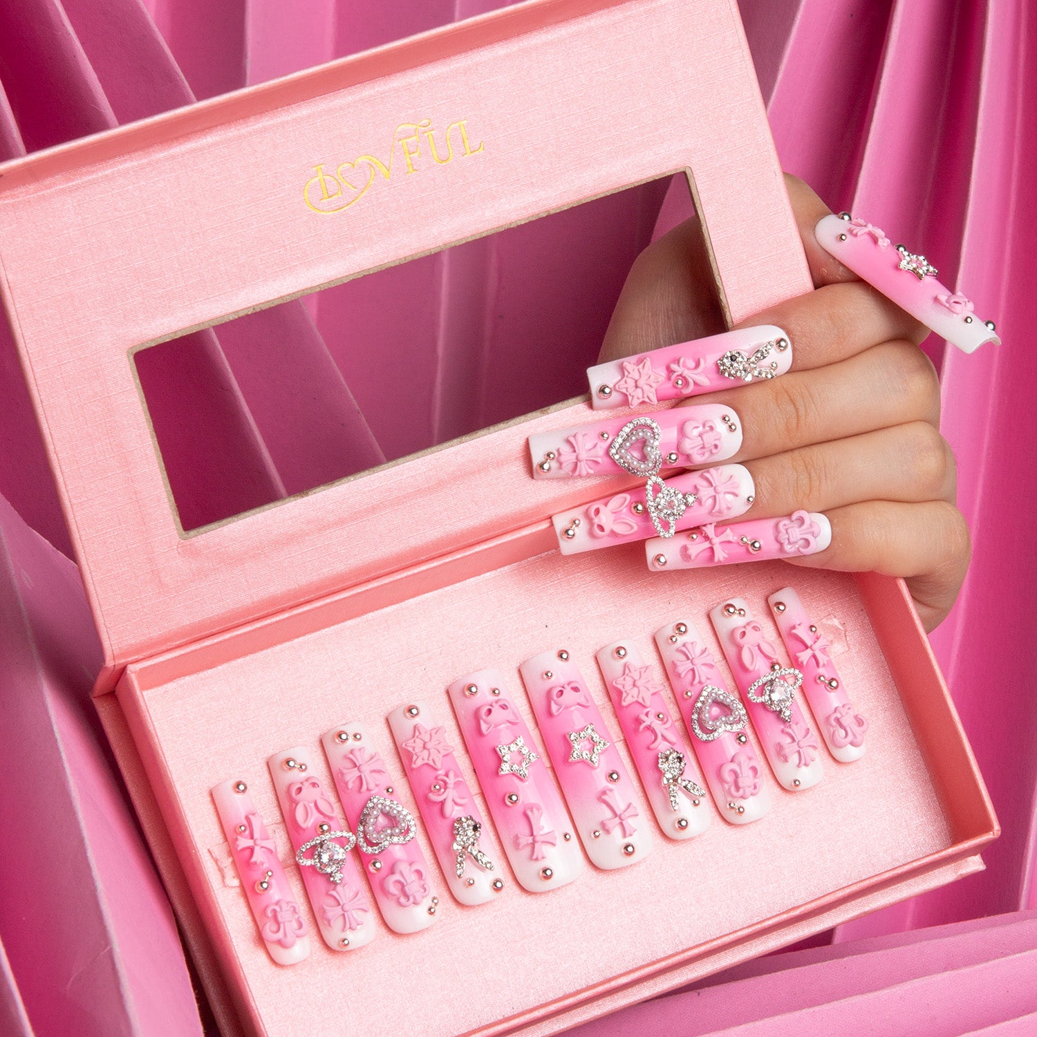 Pink Bliss Blush Square nails  H141