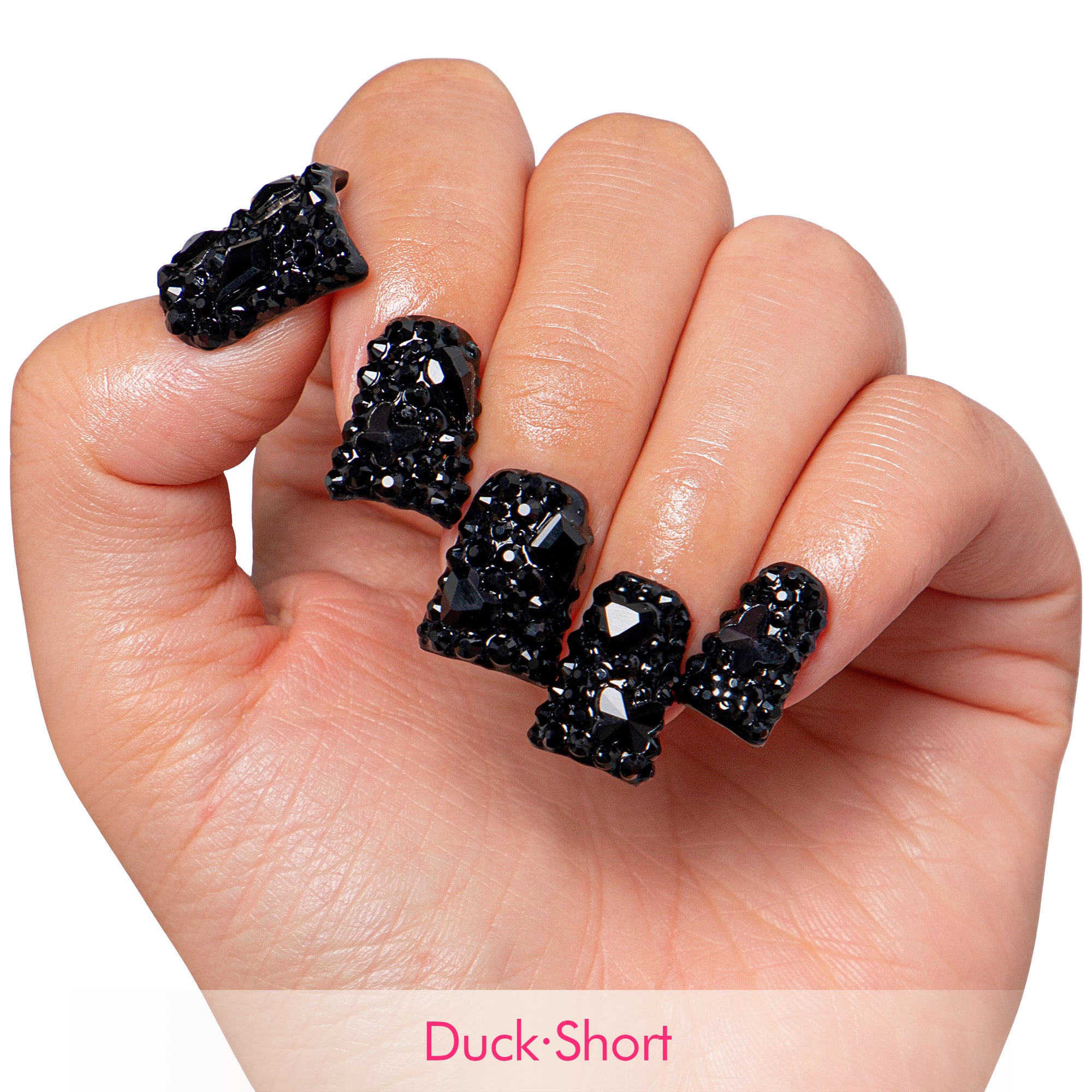 Classic Black Rhinestone Handmade Nails H146