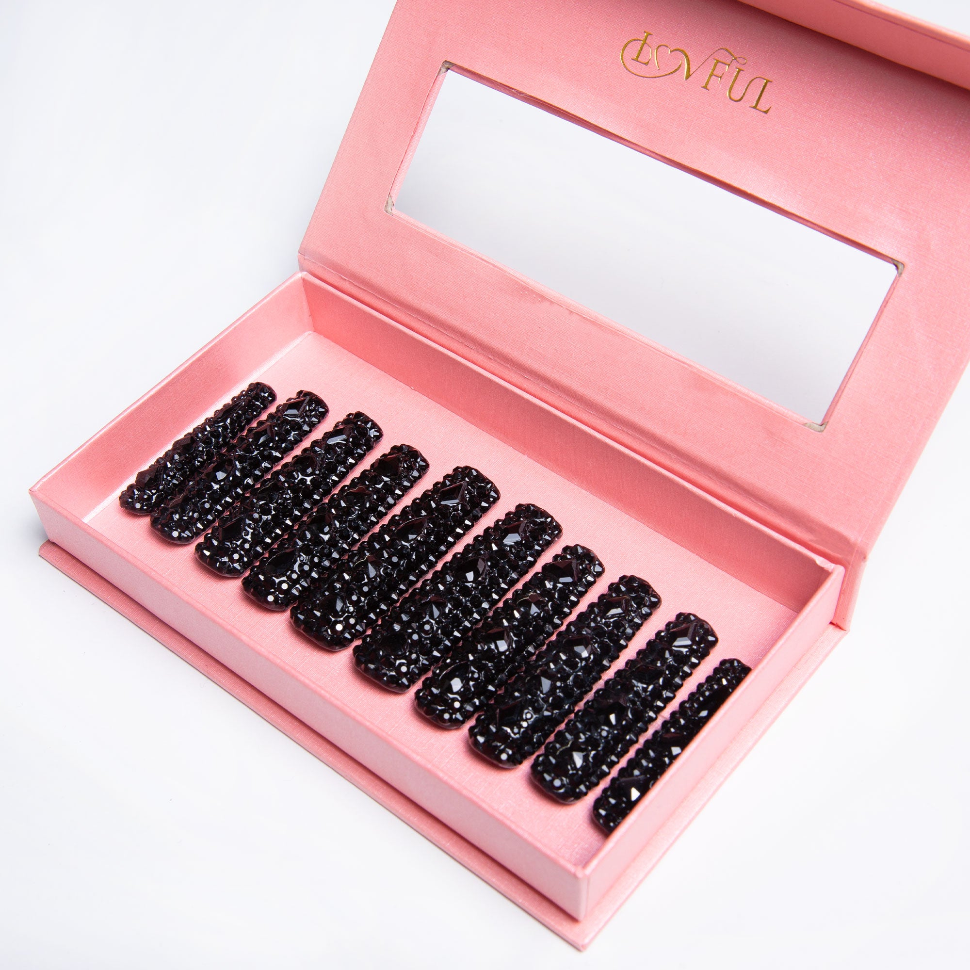 Classic Black Rhinestone Handmade Nails H146