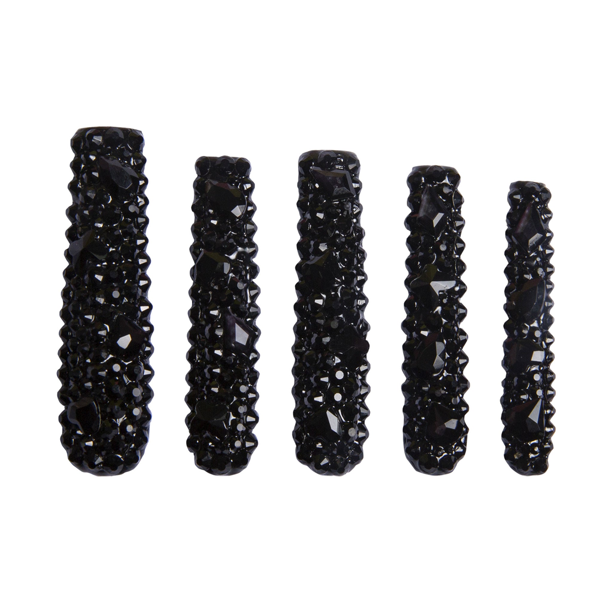 Classic Black Rhinestone Handmade Nails H146