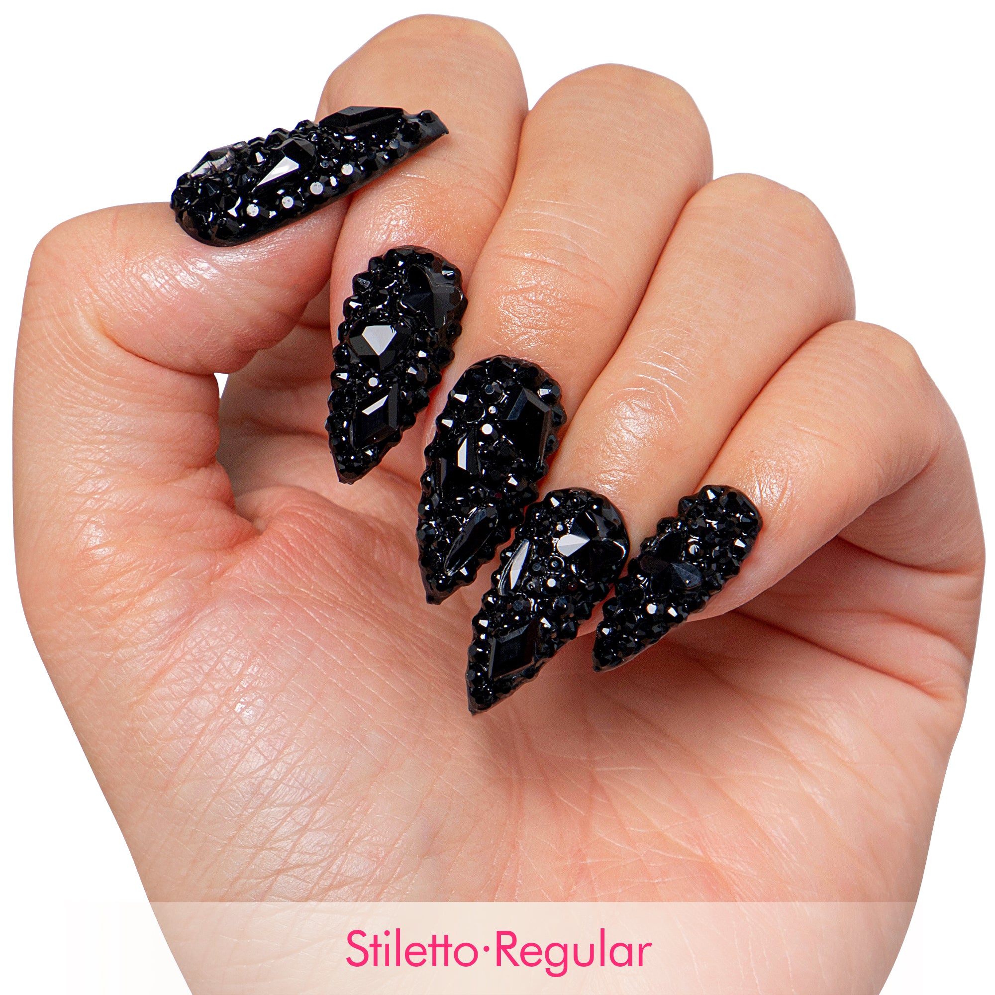 Classic Black Rhinestone Handmade Nails H146