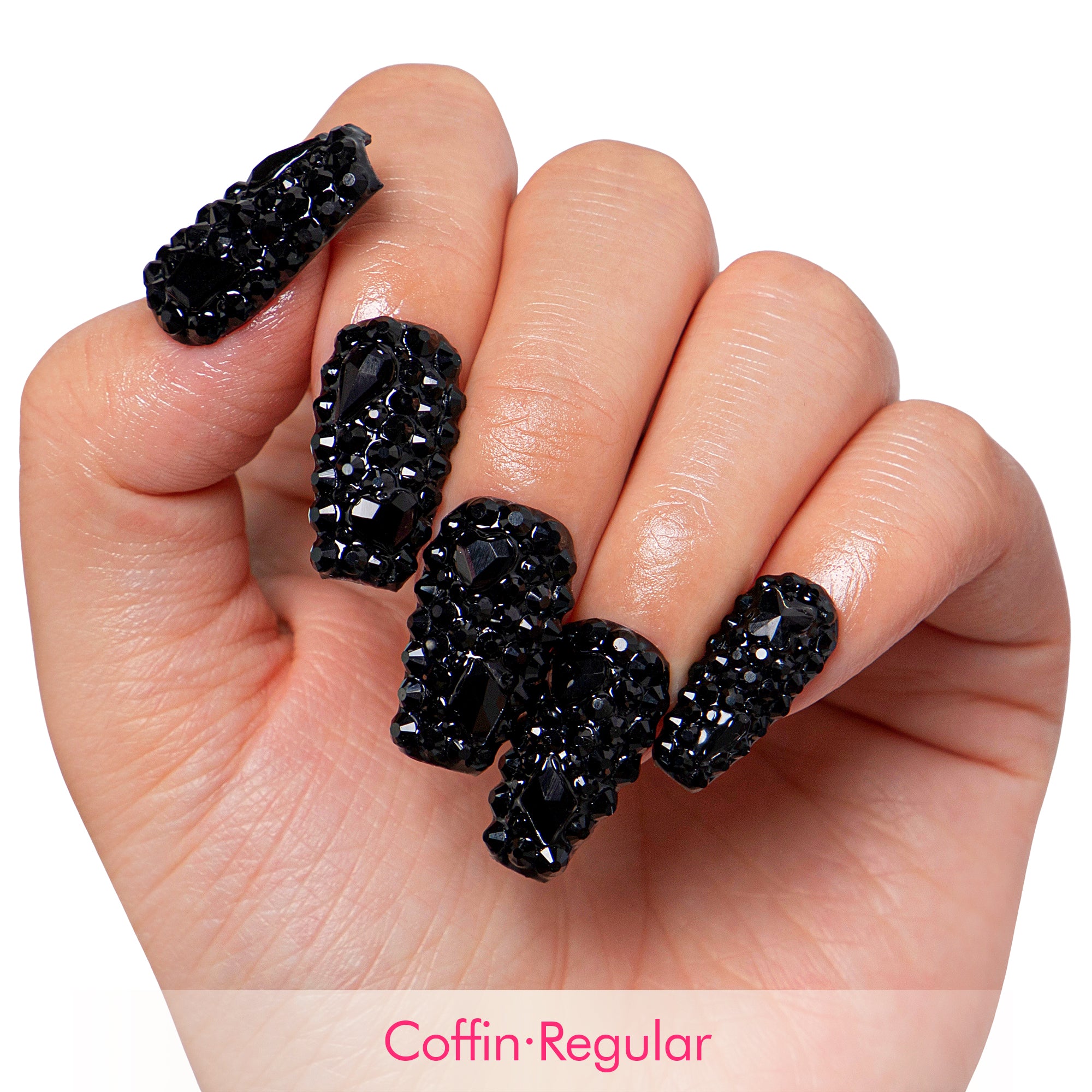Classic Black Rhinestone Handmade Nails H146