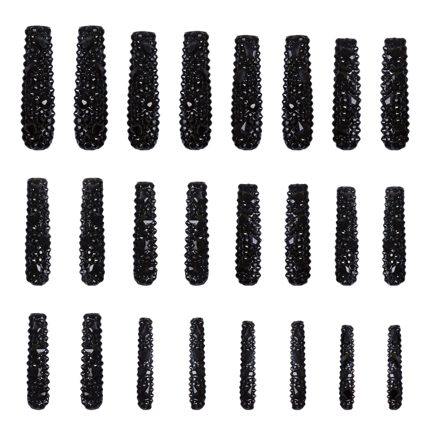 Classic Black Rhinestone Handmade Nails 24pcs H146