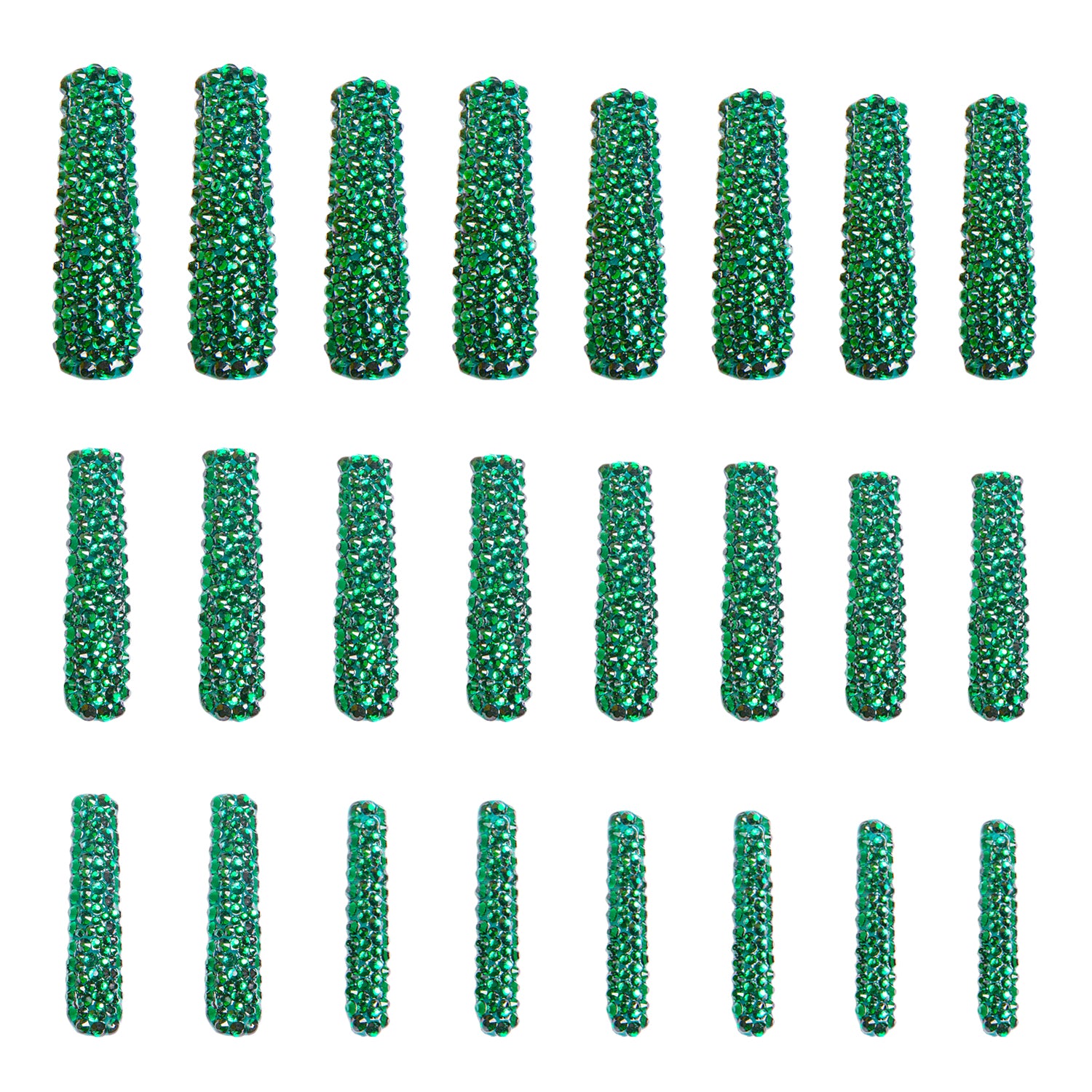 Classic Green Rhinestone Handmade Nails 24pcs H147