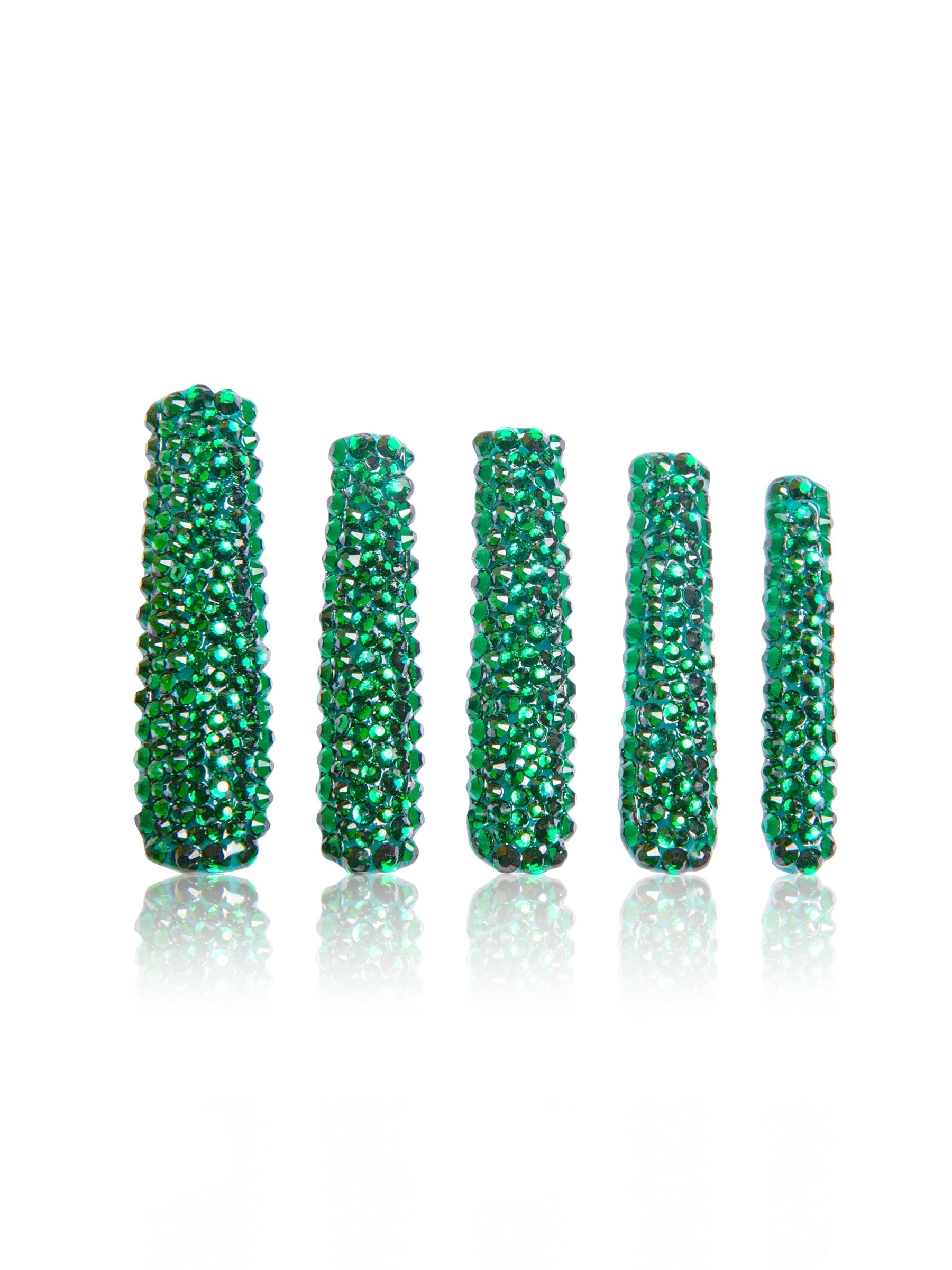 green rhinestone press on nails