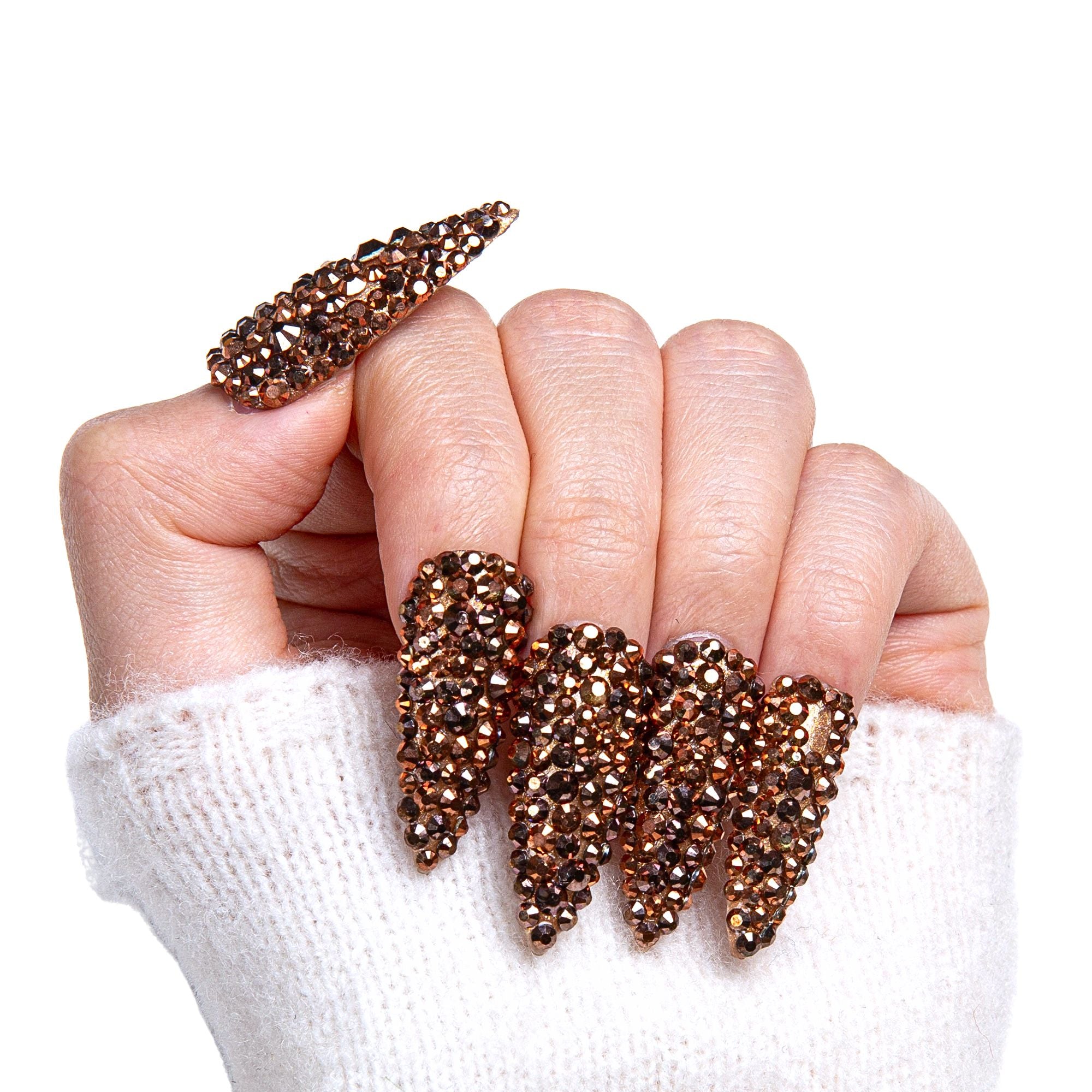 Classic Golden Rhinestone Handmade Nails H148