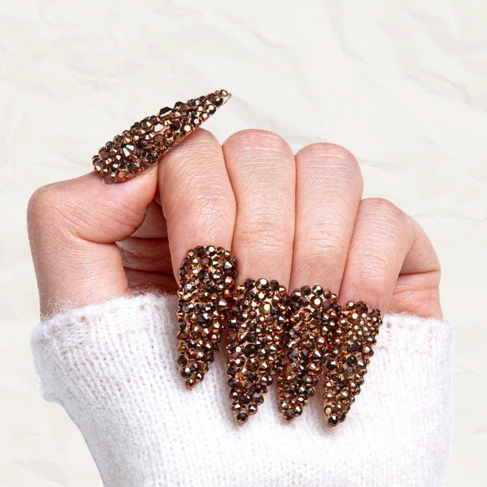 Classic Golden Rhinestone Handmade Nails H148