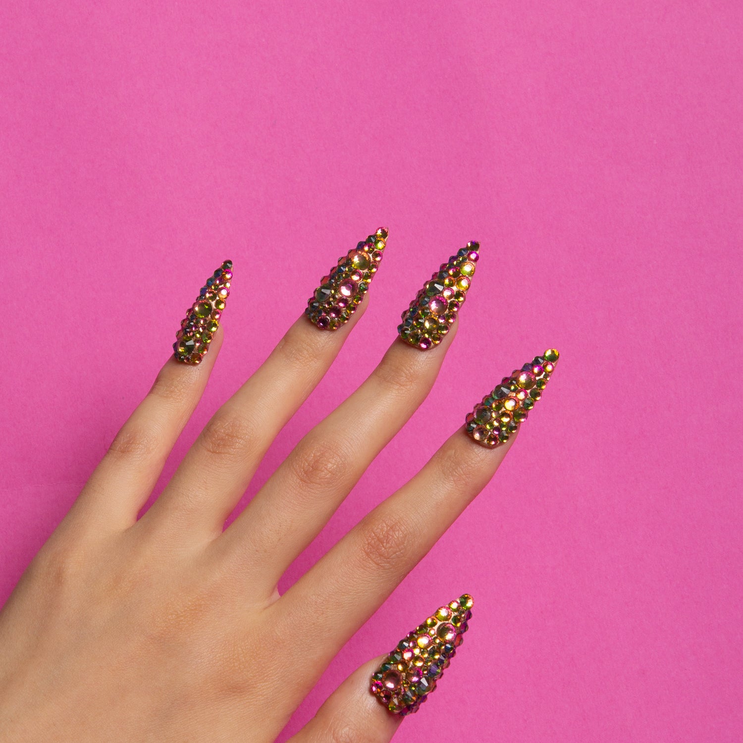 Classic Rhinestone Press-On Nails are covered in glitter, making your hands look great.