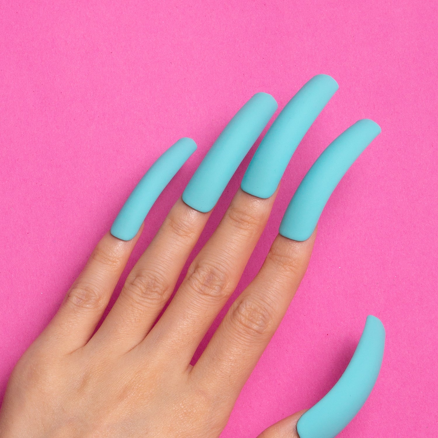 Blue Ribbon Matte Handmade Curve Nails H15