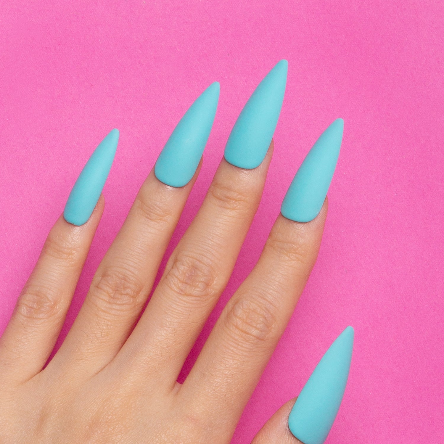 Blue Ribbon Matte Handmade Stiletto Nails H15