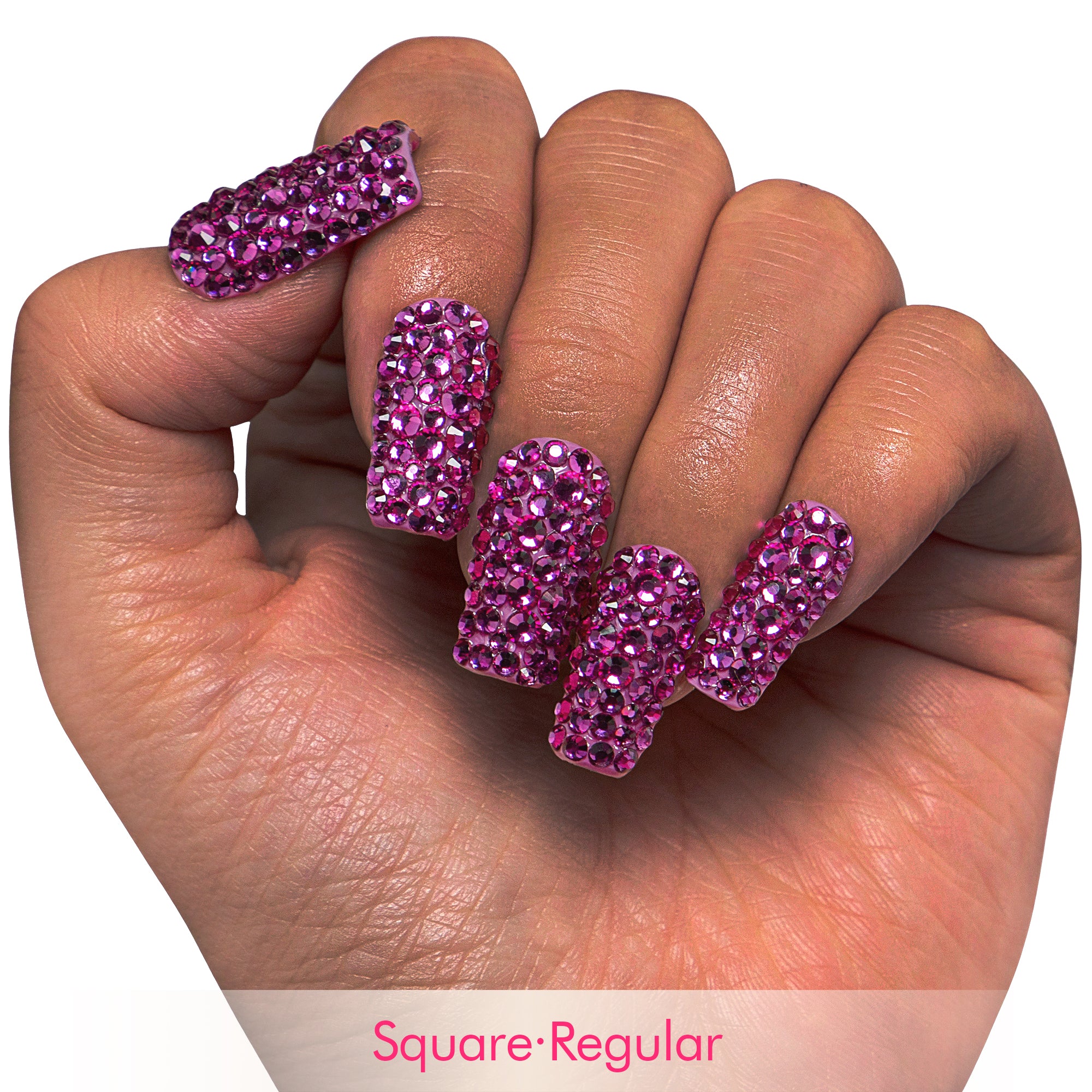 Classic Pink Rhinestone Handmade Nails H150